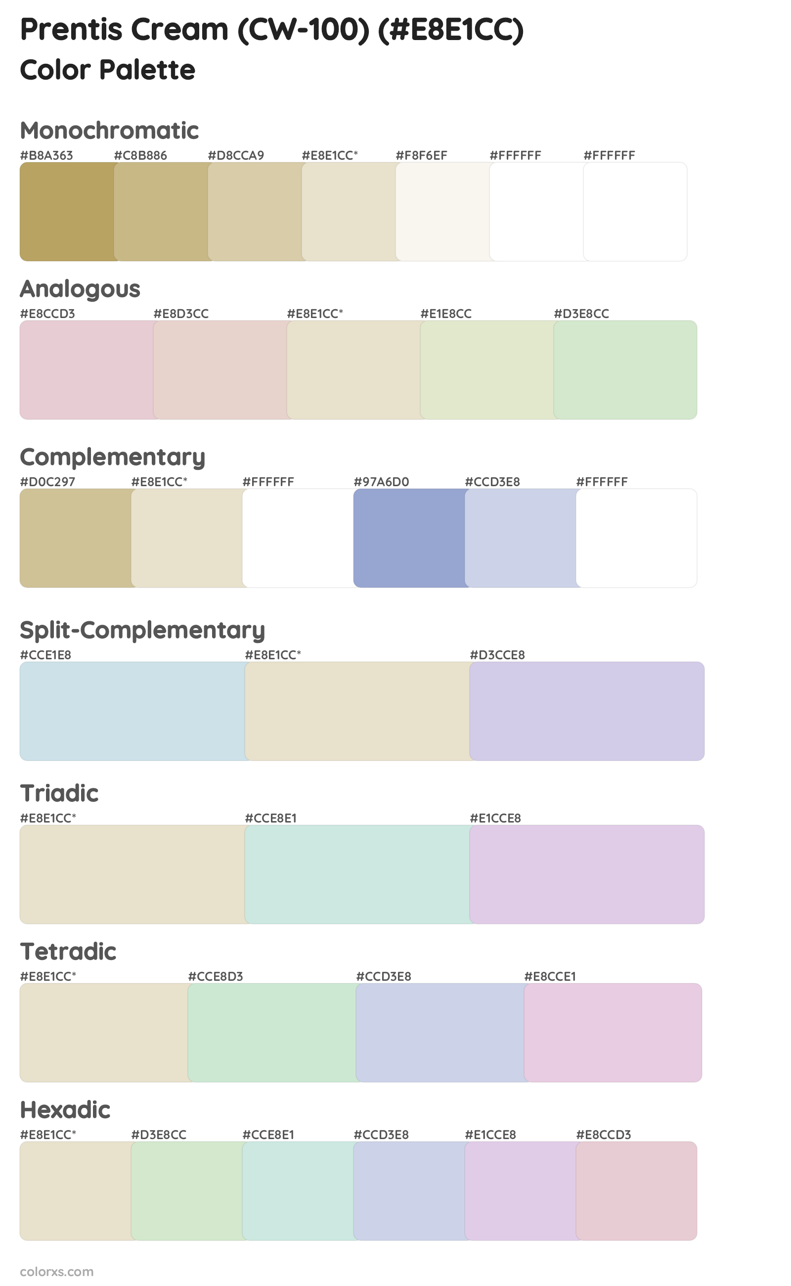 Prentis Cream (CW-100) Color Scheme Palettes