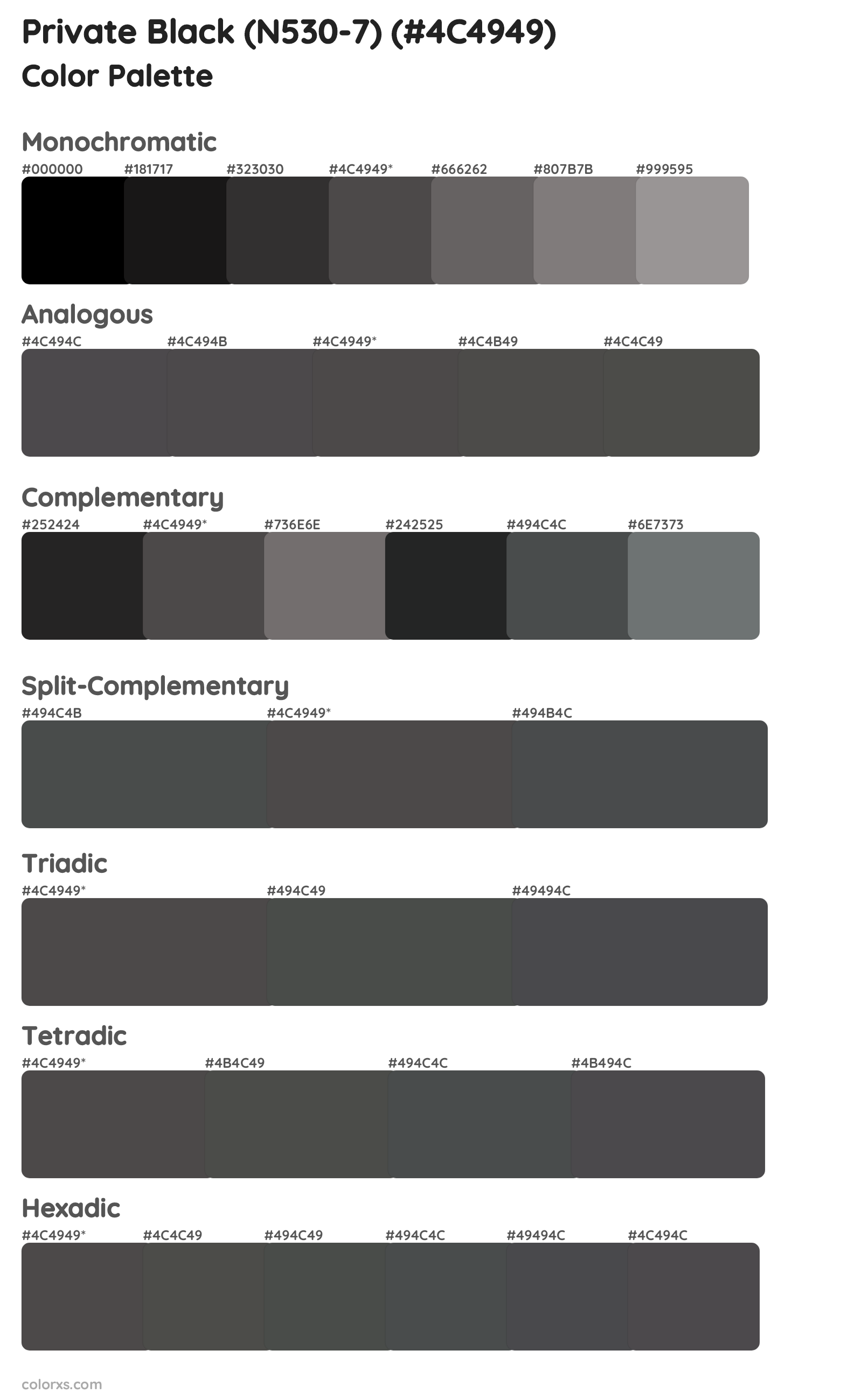 Private Black (N530-7) Color Scheme Palettes