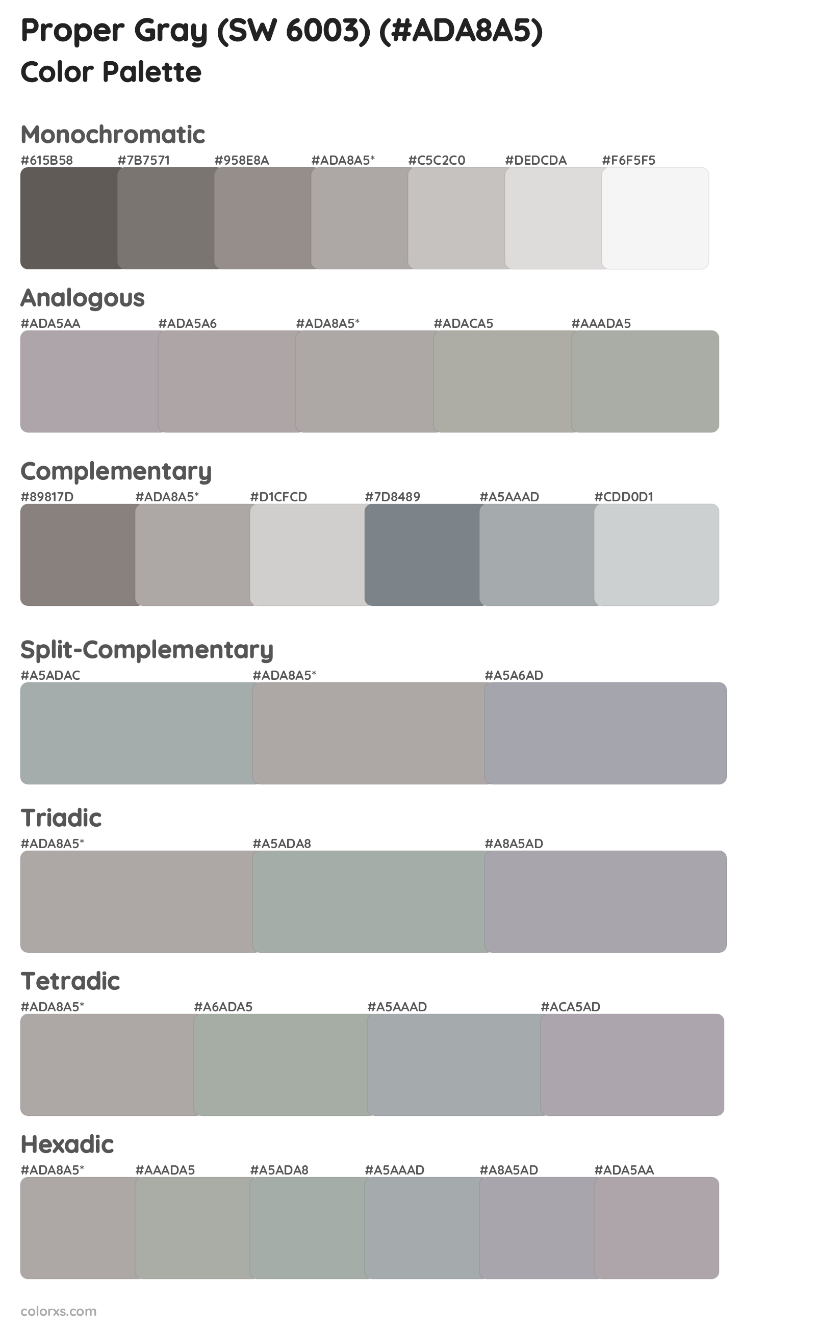 Proper Gray (SW 6003) Color Scheme Palettes