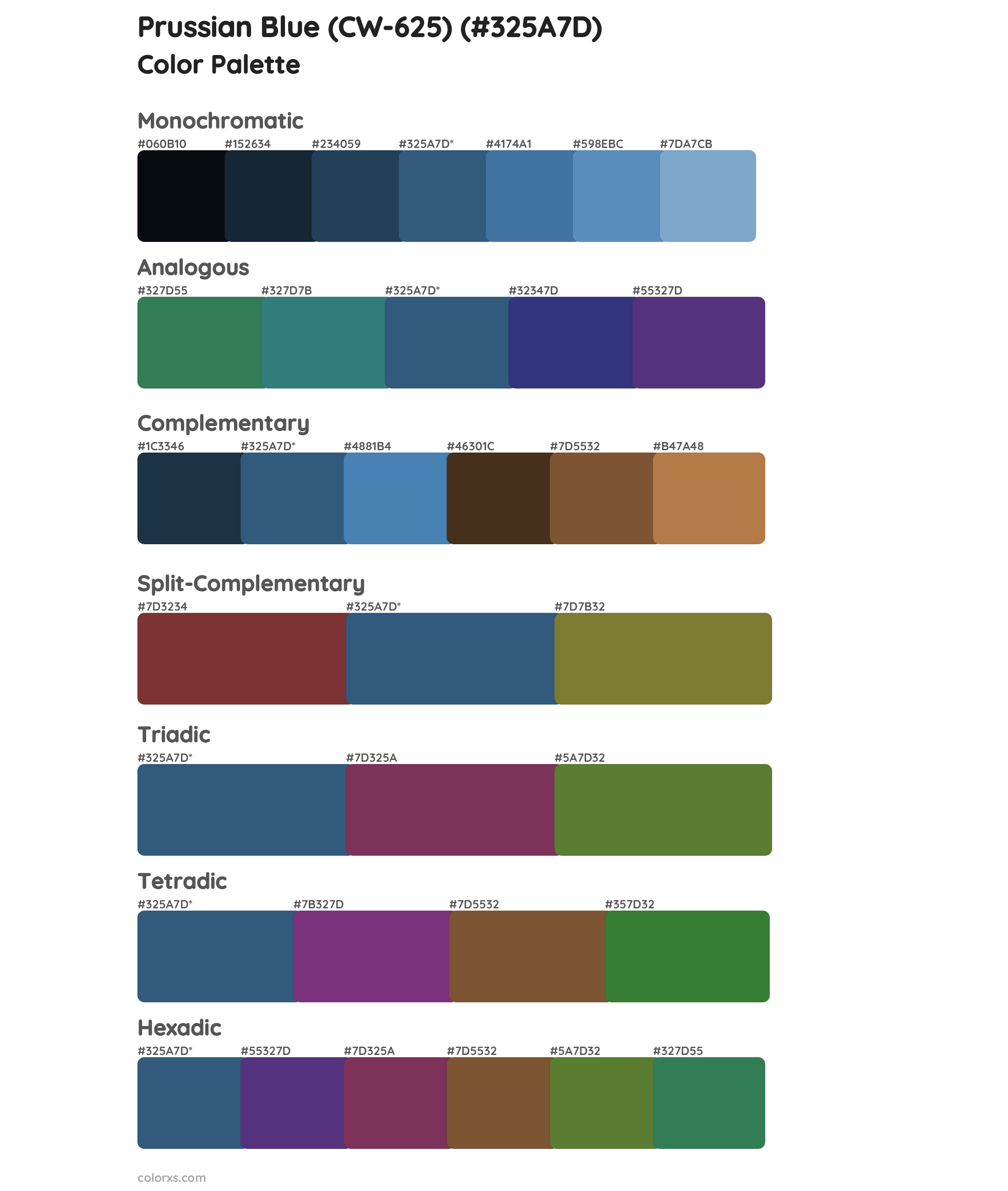 Prussian Blue (CW-625) Color Scheme Palettes