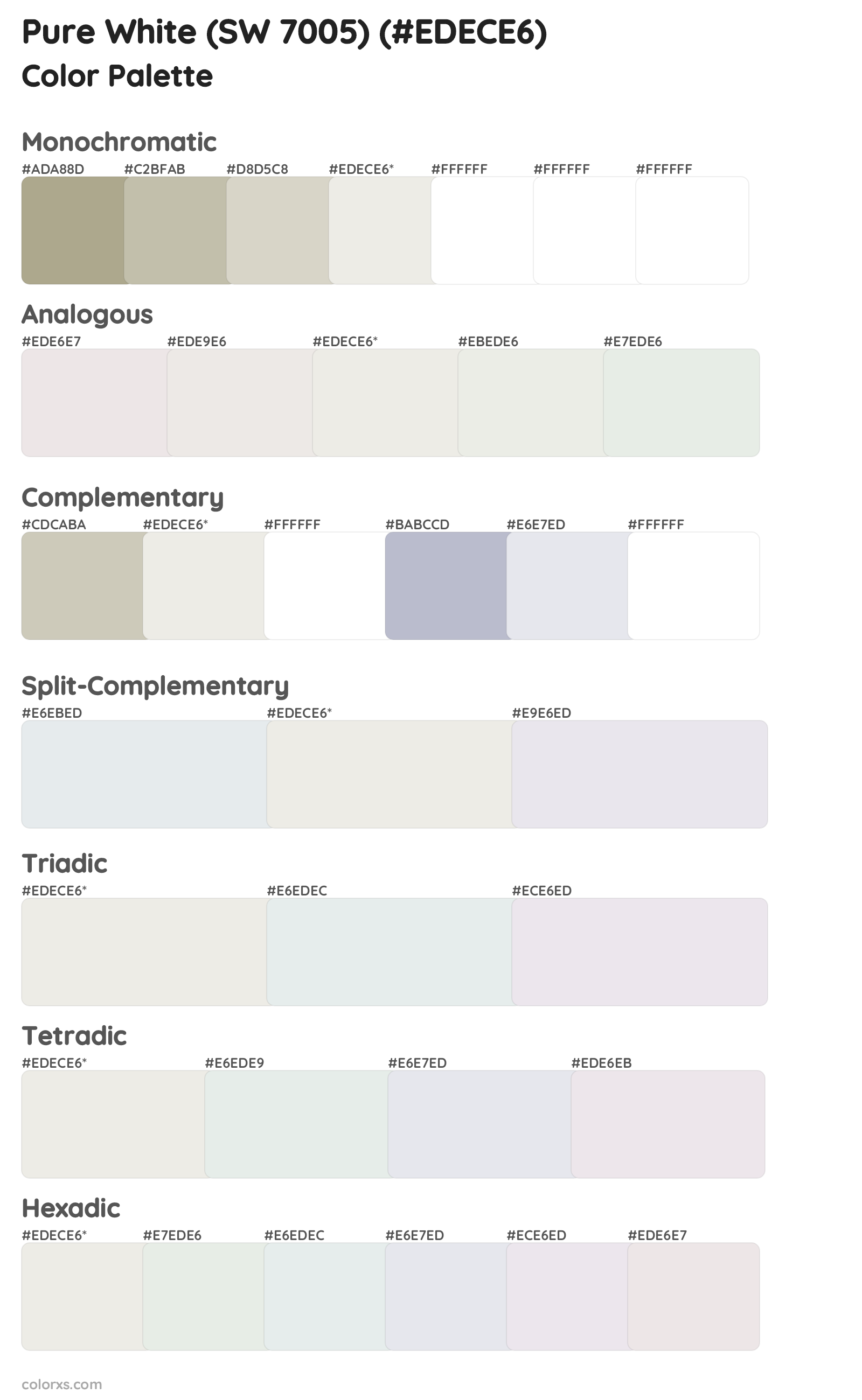 Pure White (SW 7005) Color Scheme Palettes