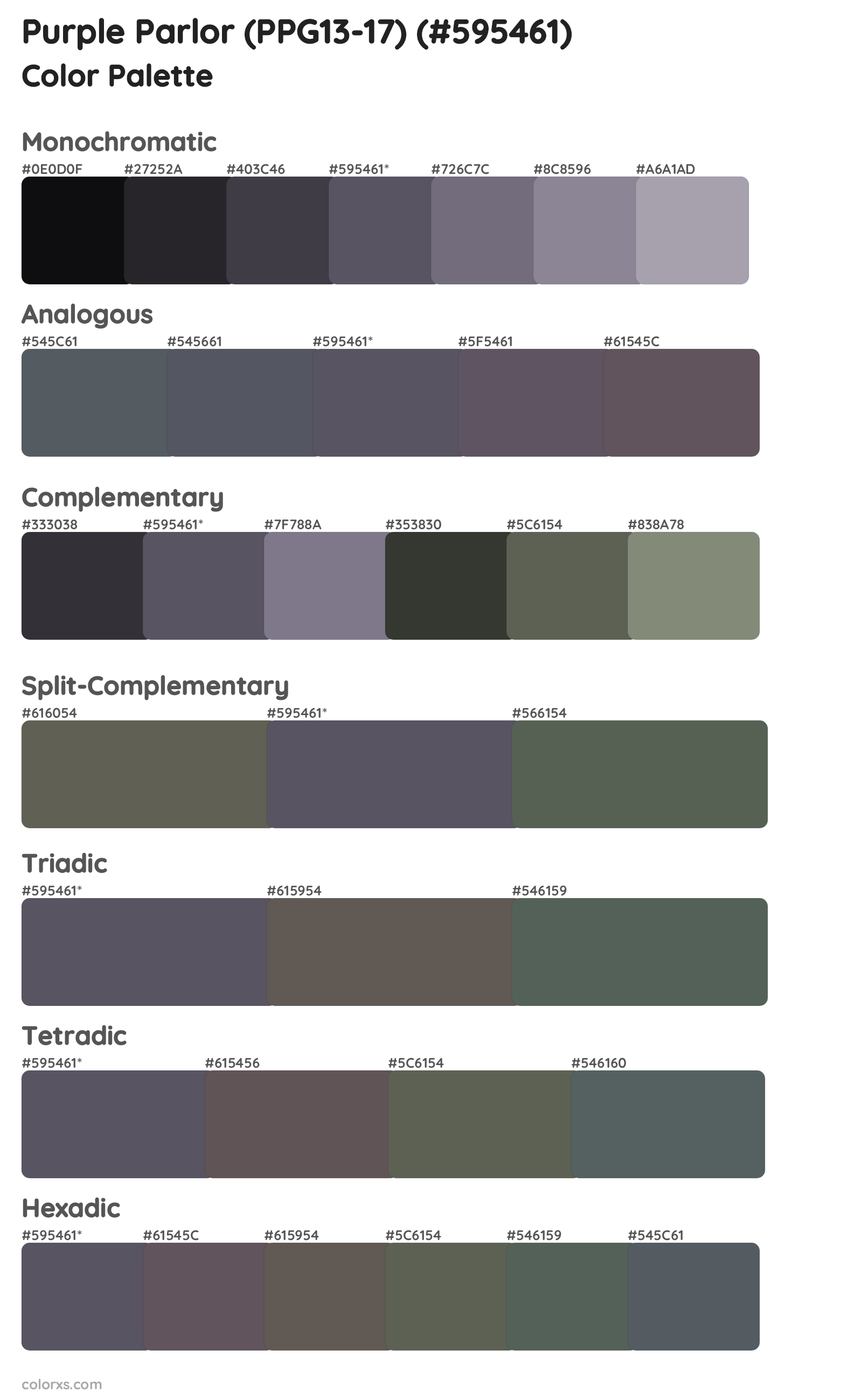 Purple Parlor (PPG13-17) Color Scheme Palettes