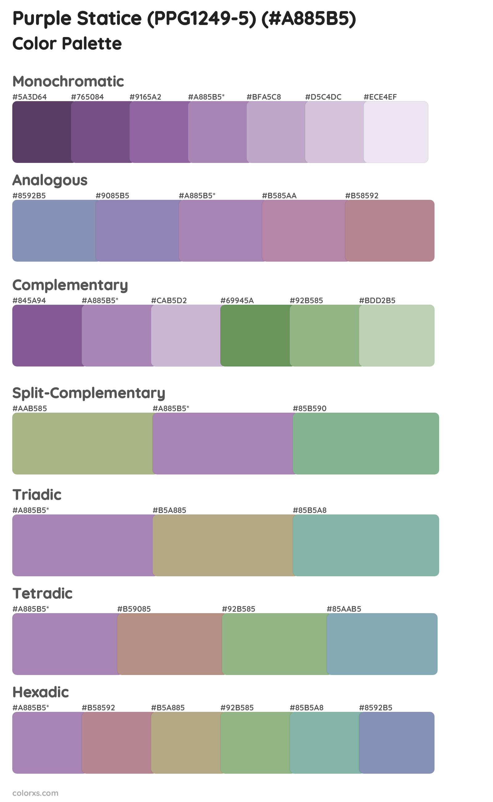 Purple Statice (PPG1249-5) Color Scheme Palettes