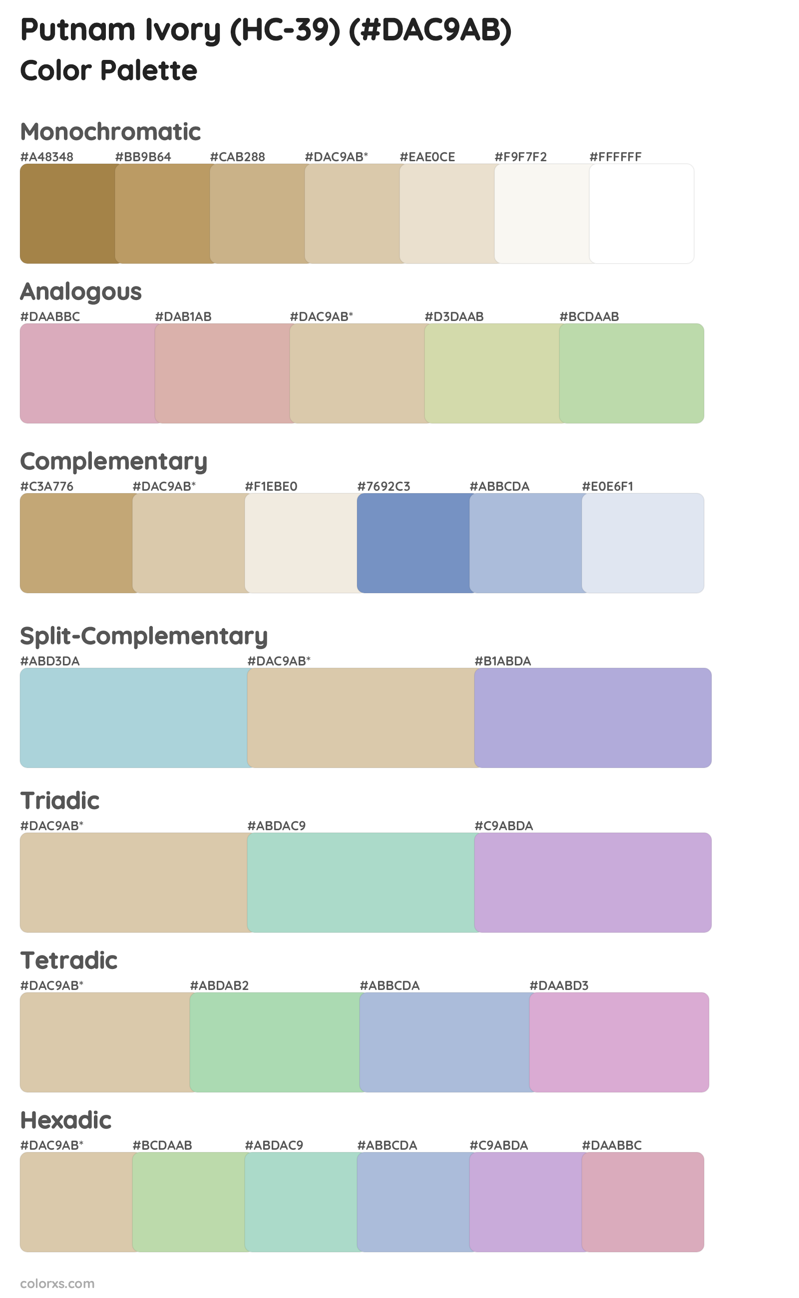 Putnam Ivory (HC-39) Color Scheme Palettes