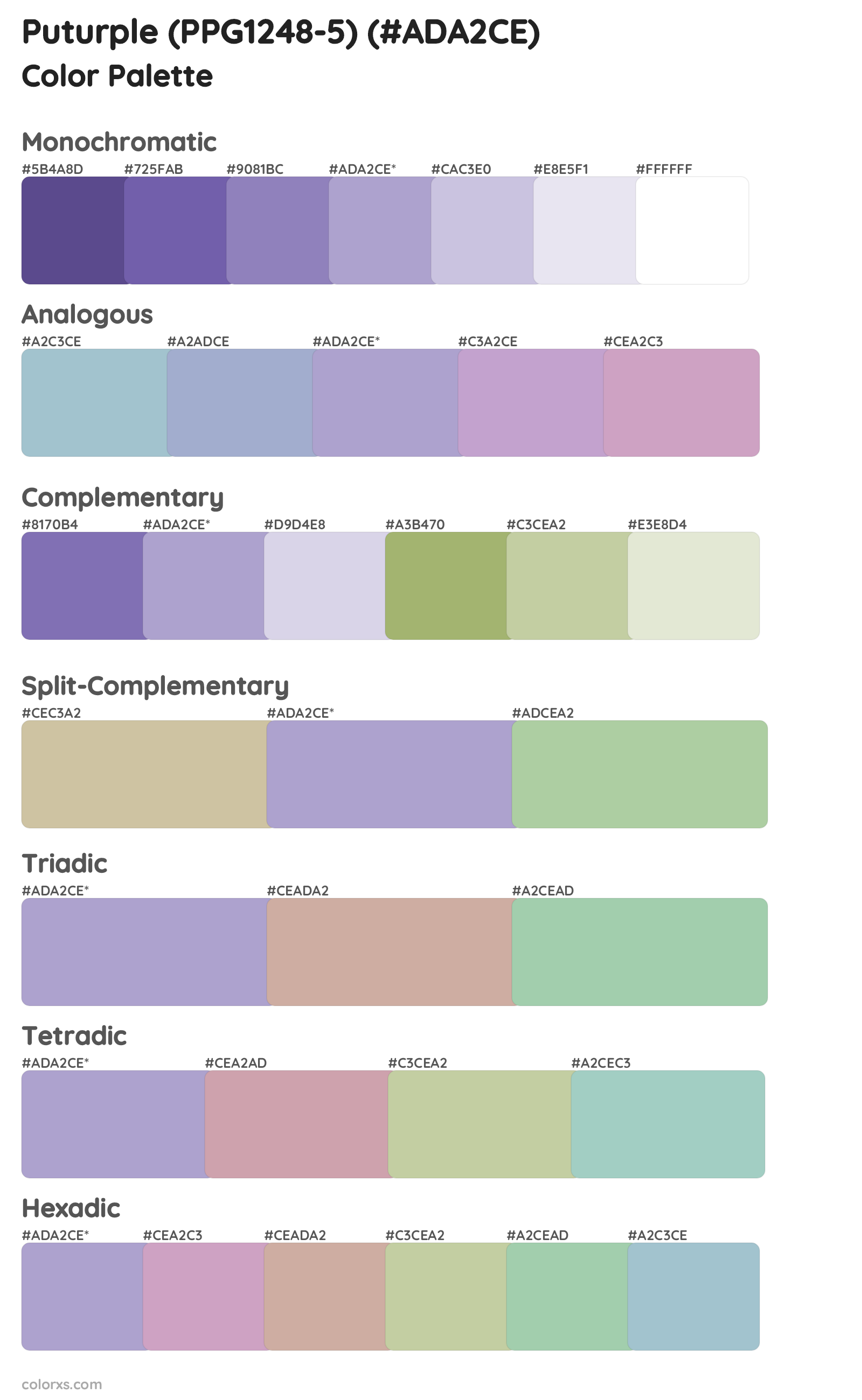 Puturple (PPG1248-5) Color Scheme Palettes