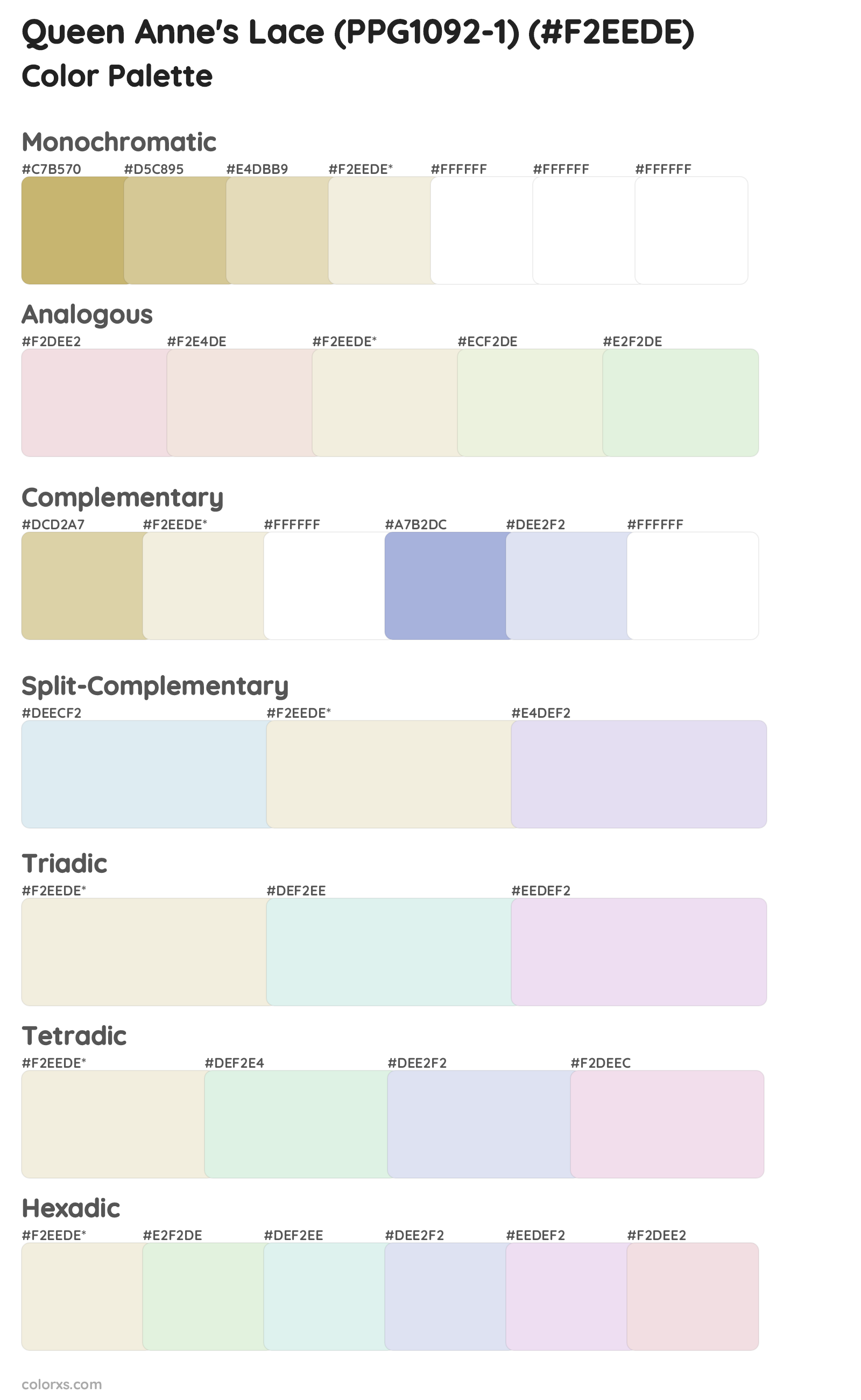 Queen Anne's Lace (PPG1092-1) Color Scheme Palettes
