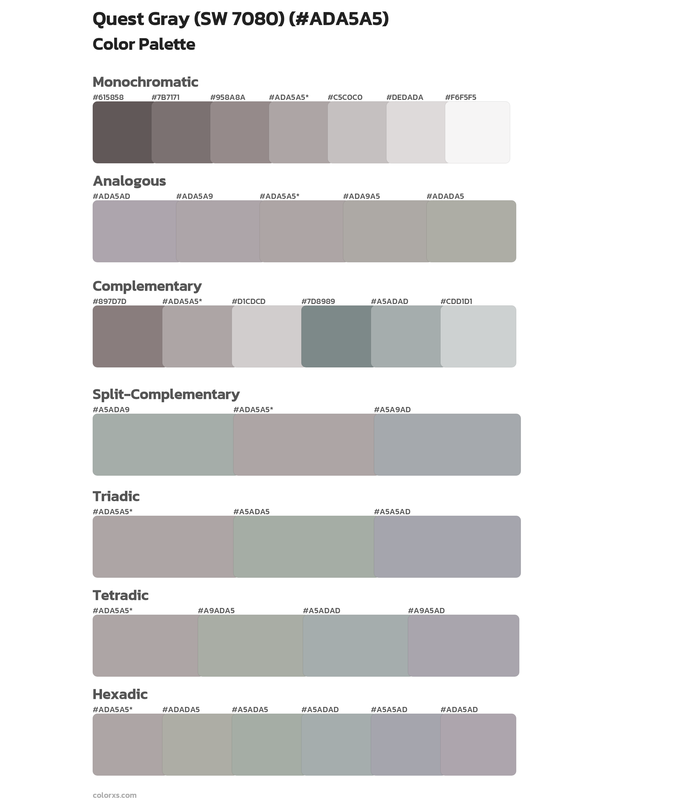 Quest Gray (SW 7080) Color Scheme Palettes