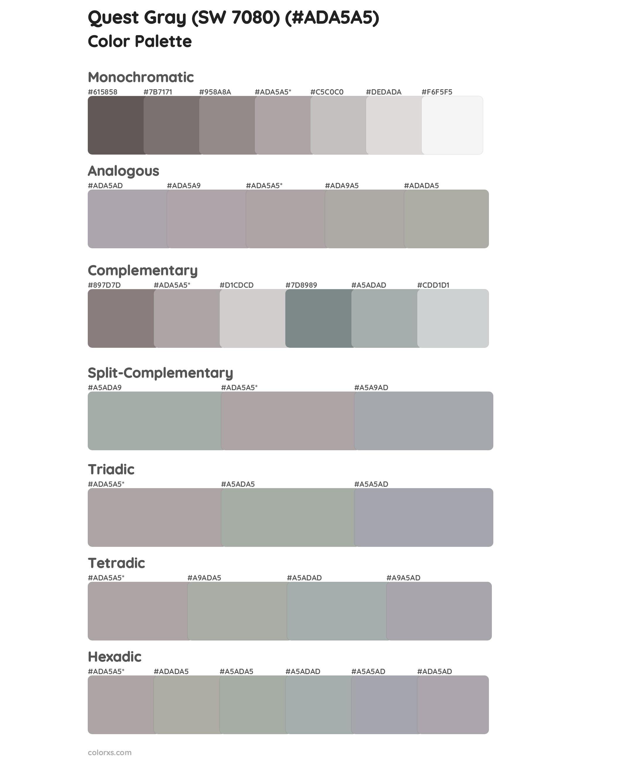 Quest Gray (SW 7080) Color Scheme Palettes