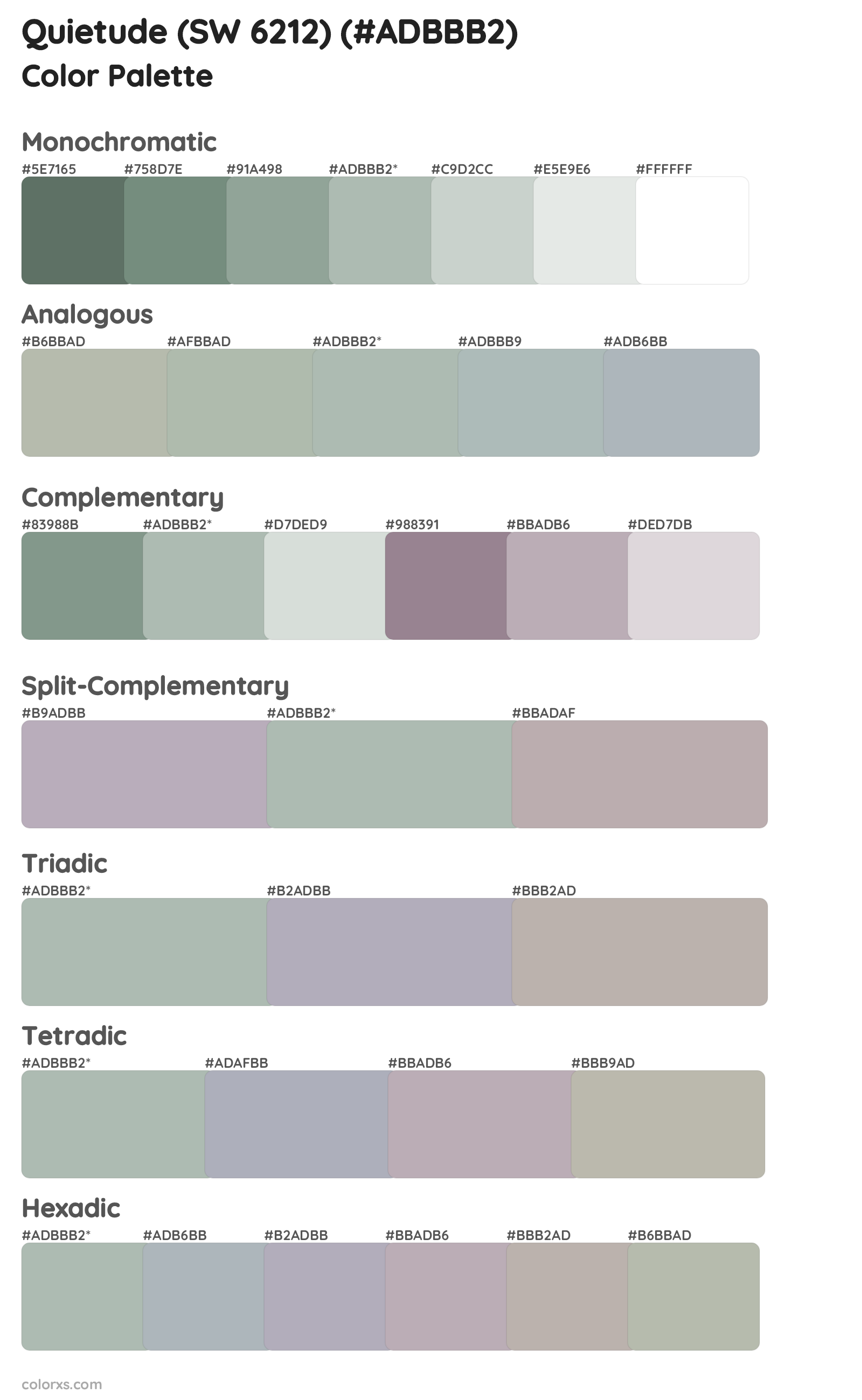 Quietude (SW 6212) Color Scheme Palettes