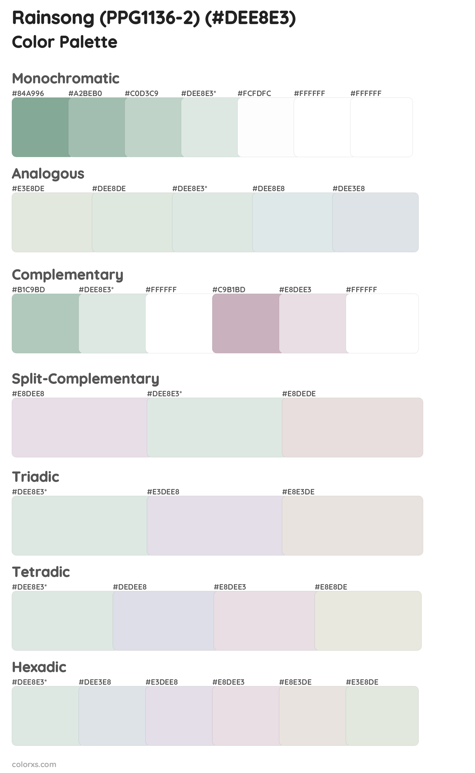 Rainsong (PPG1136-2) Color Scheme Palettes