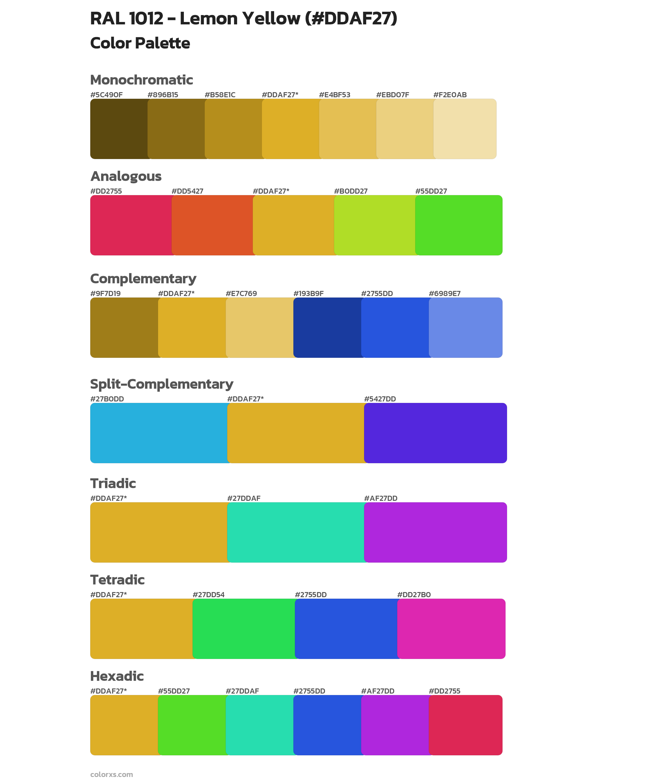 RAL 1012 - Lemon Yellow Color Scheme Palettes