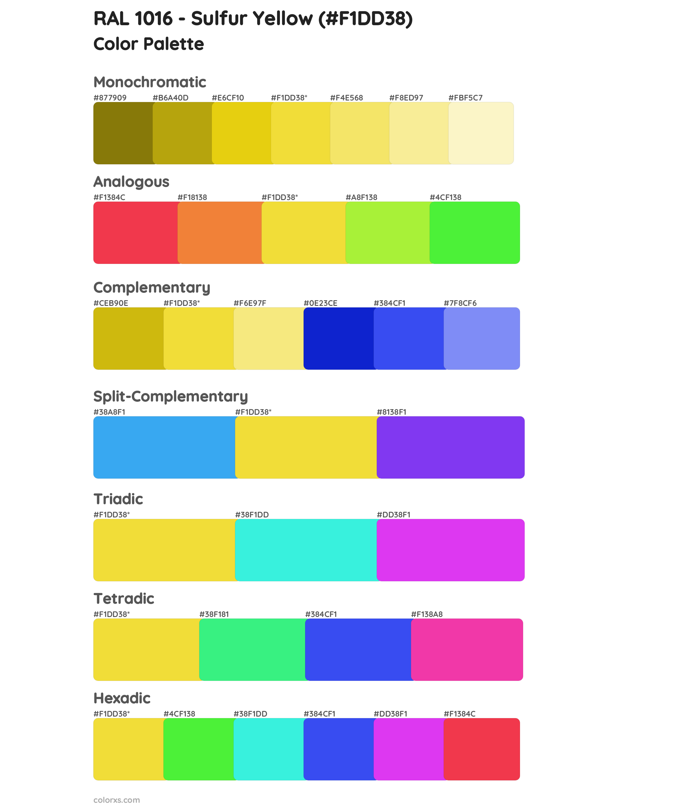 RAL 1016 - Sulfur Yellow Color Scheme Palettes