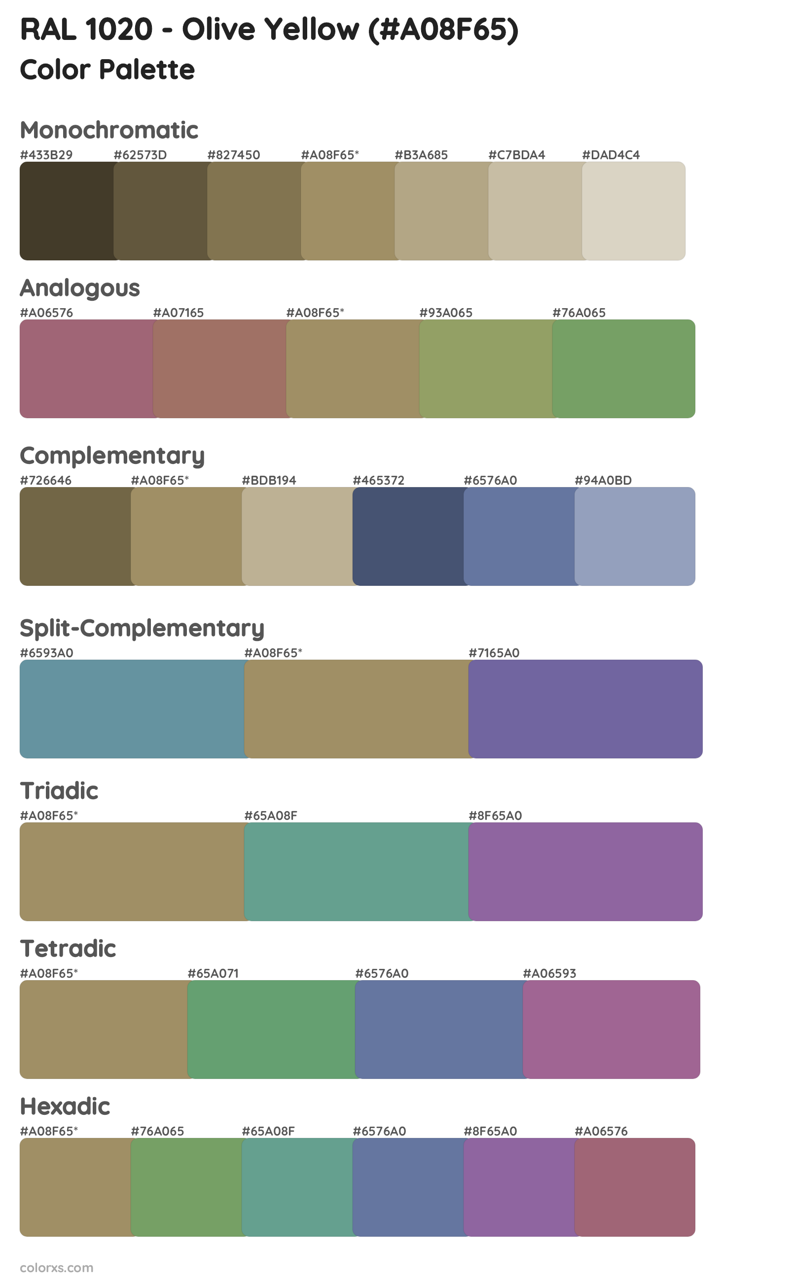 RAL 1020 - Olive Yellow Color Scheme Palettes