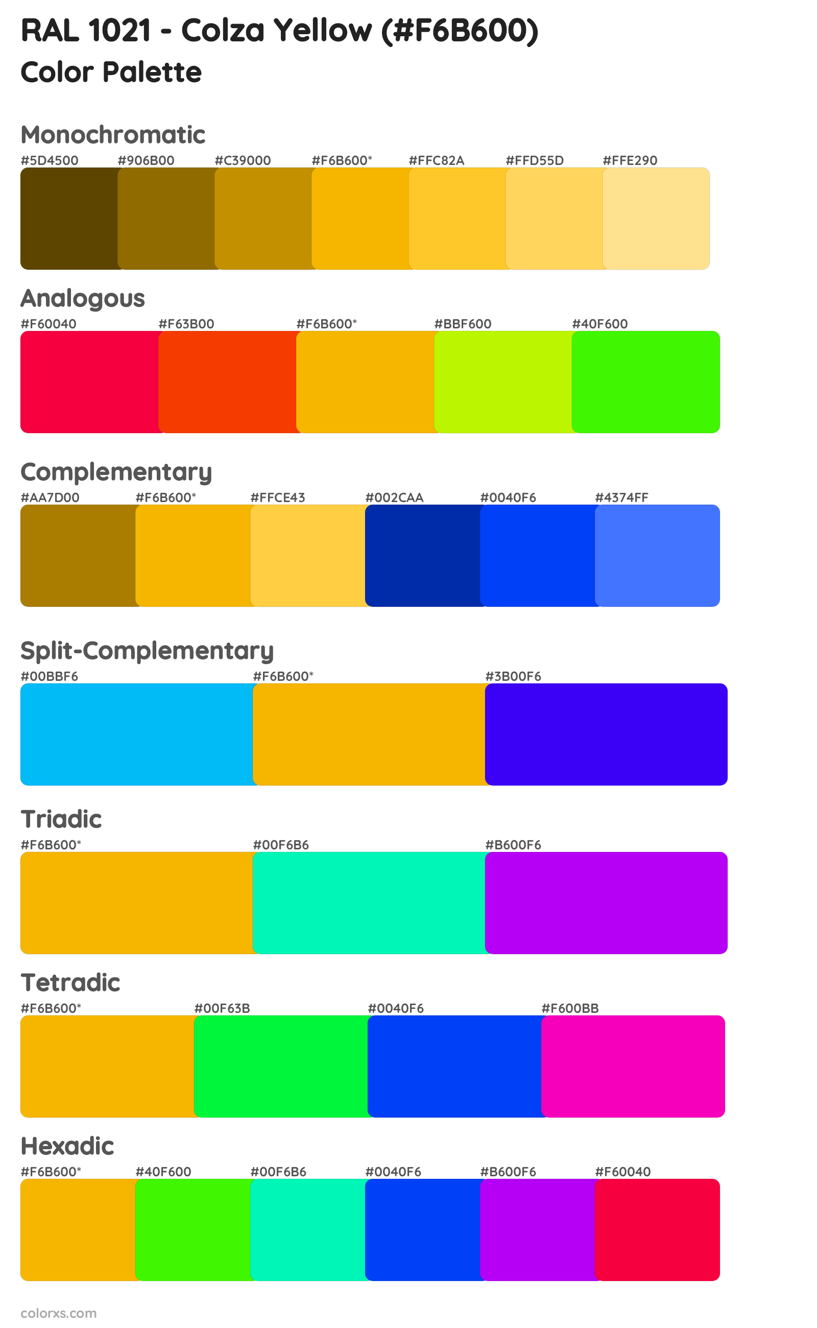 RAL 1021 - Colza Yellow Color Scheme Palettes