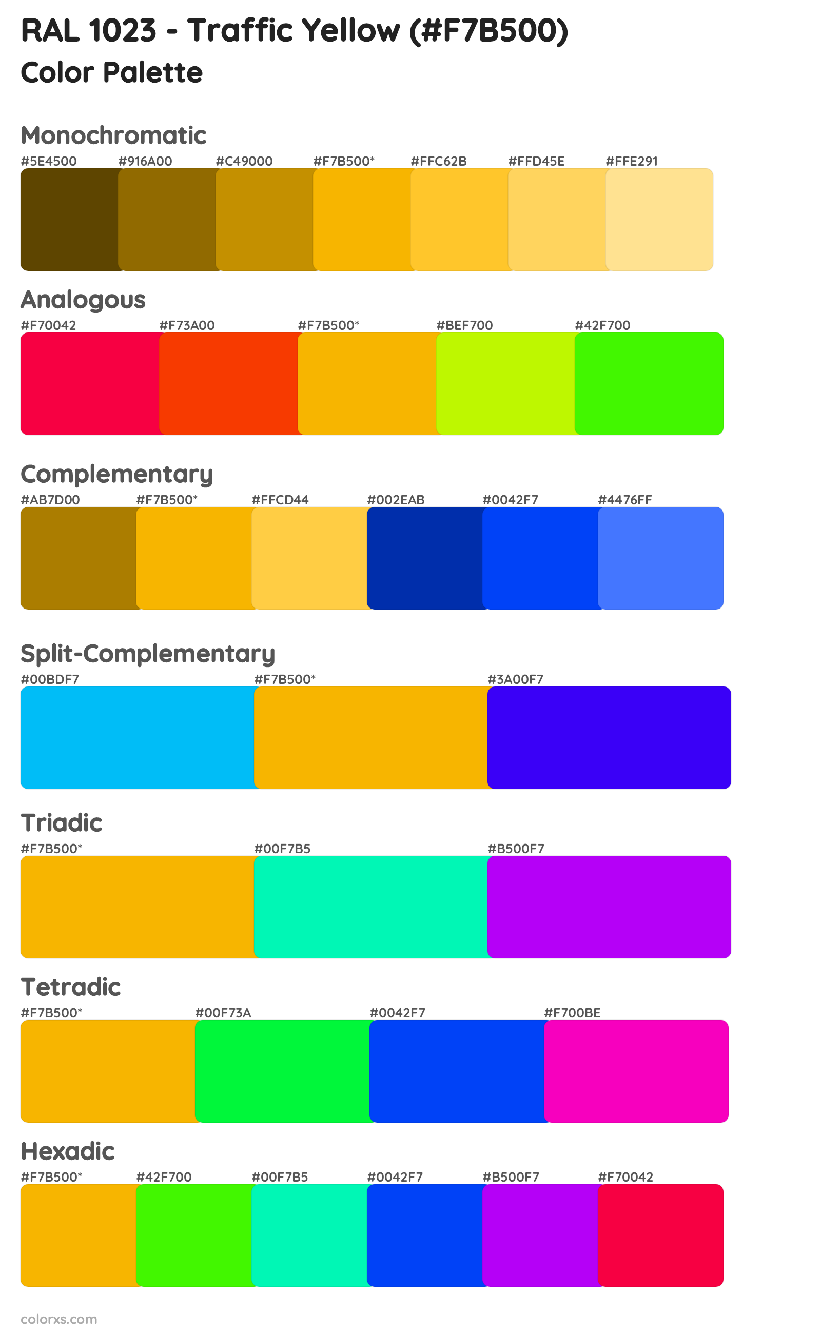 RAL 1023 - Traffic Yellow Color Scheme Palettes
