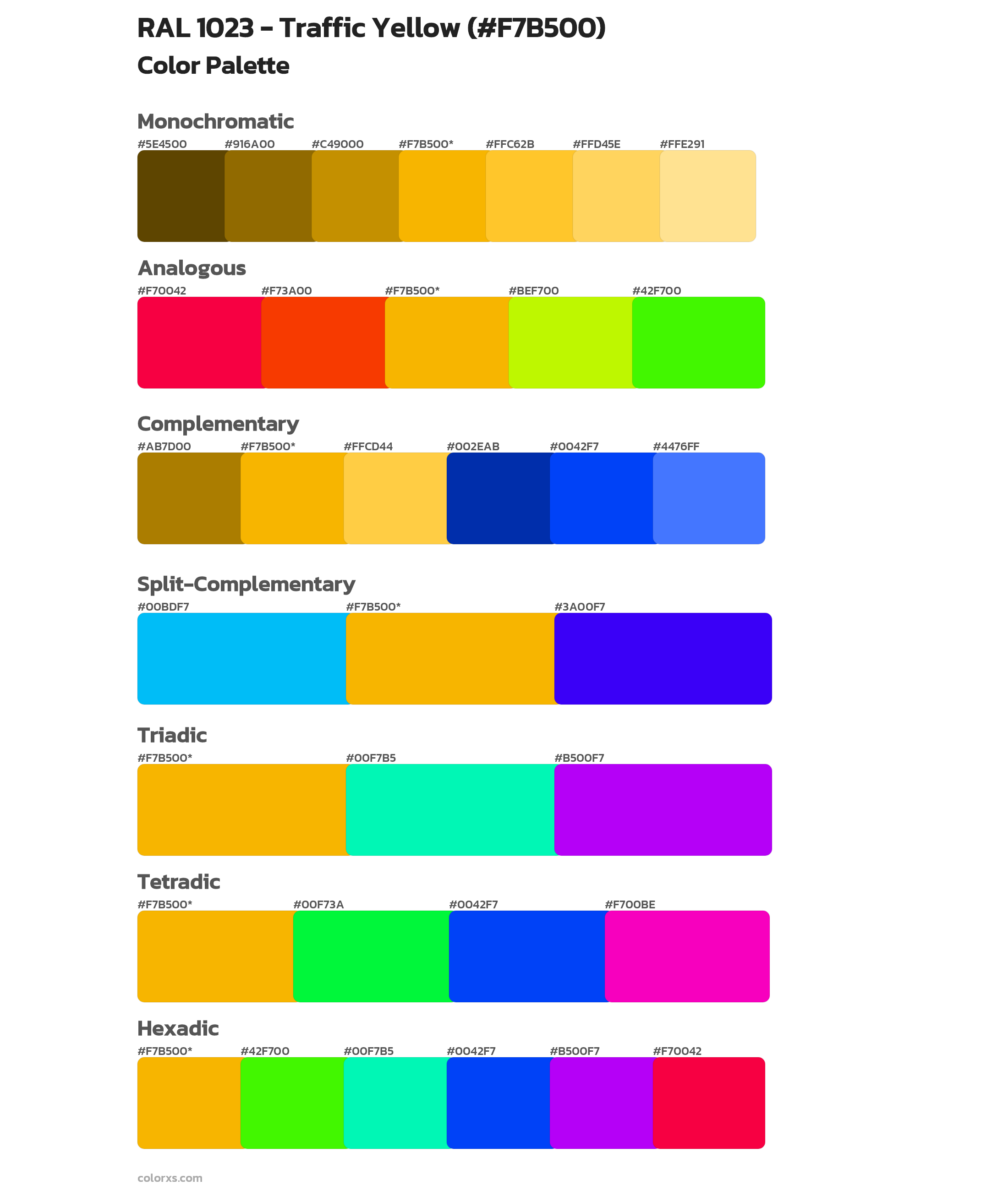RAL 1023 - Traffic Yellow Color Scheme Palettes