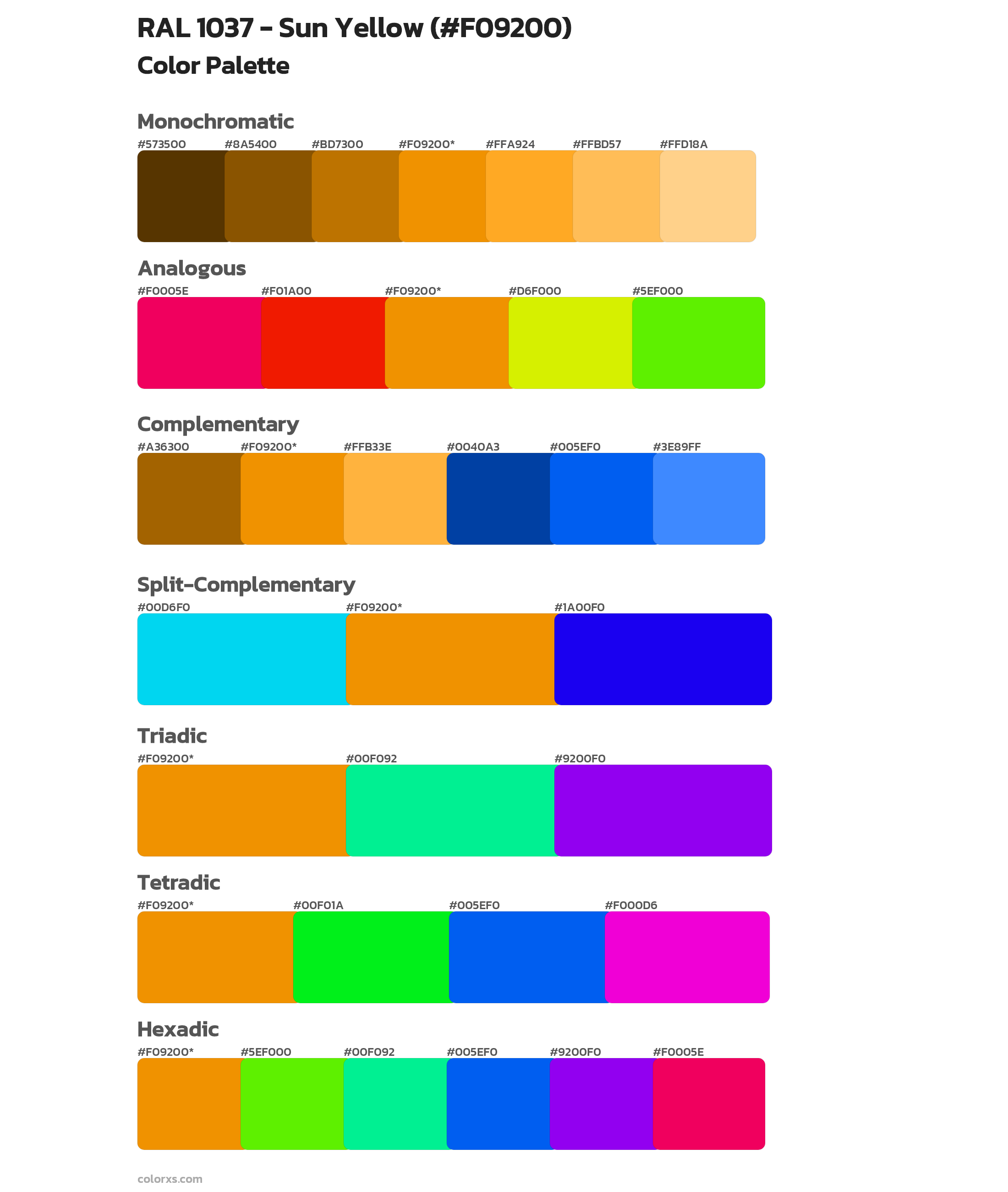 RAL 1037 - Sun Yellow Color Scheme Palettes