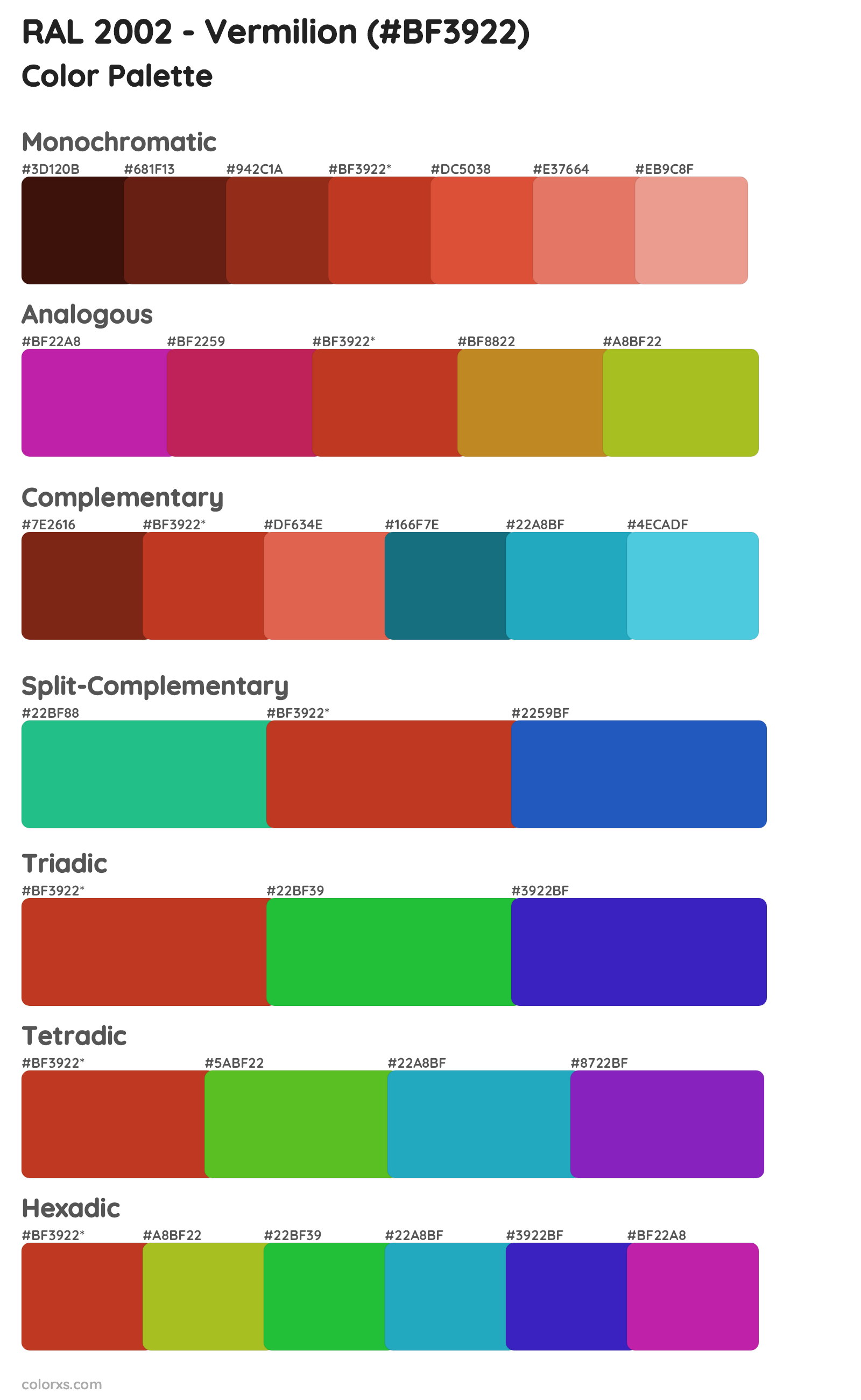 RAL 2002 - Vermilion Color Scheme Palettes