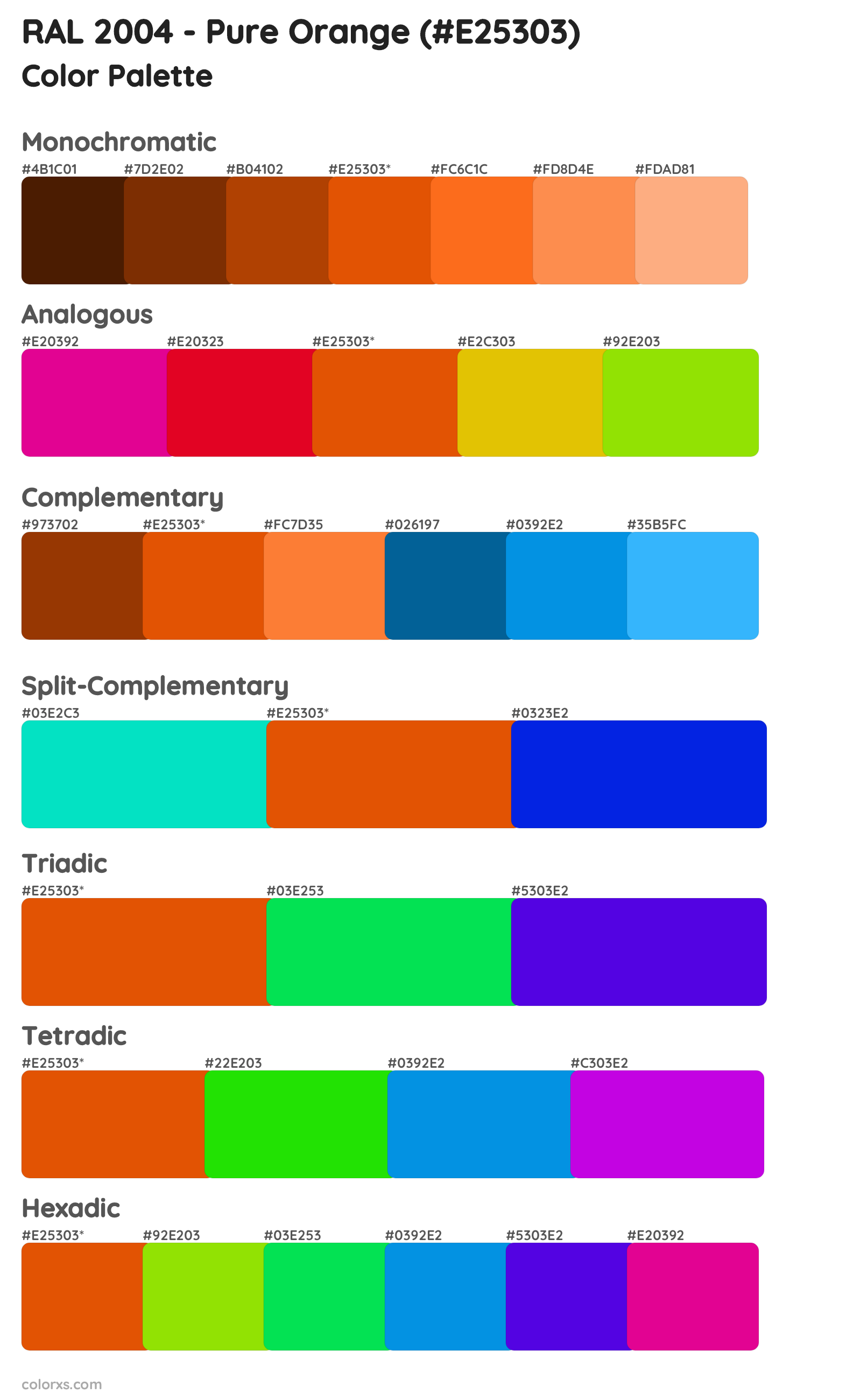 RAL 2004 - Pure Orange Color Scheme Palettes