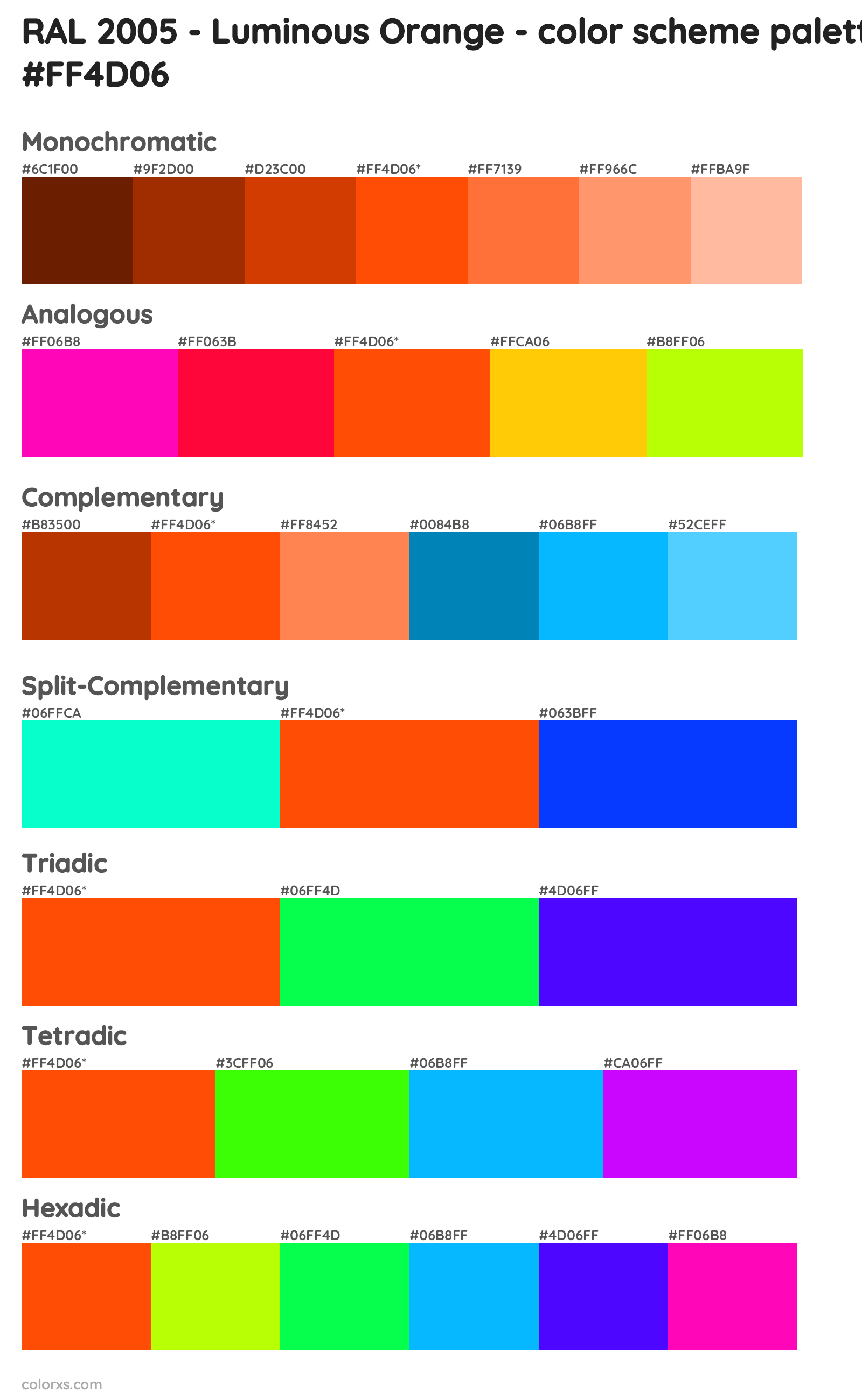 RAL 2005 - Luminous Orange Color Scheme Palettes
