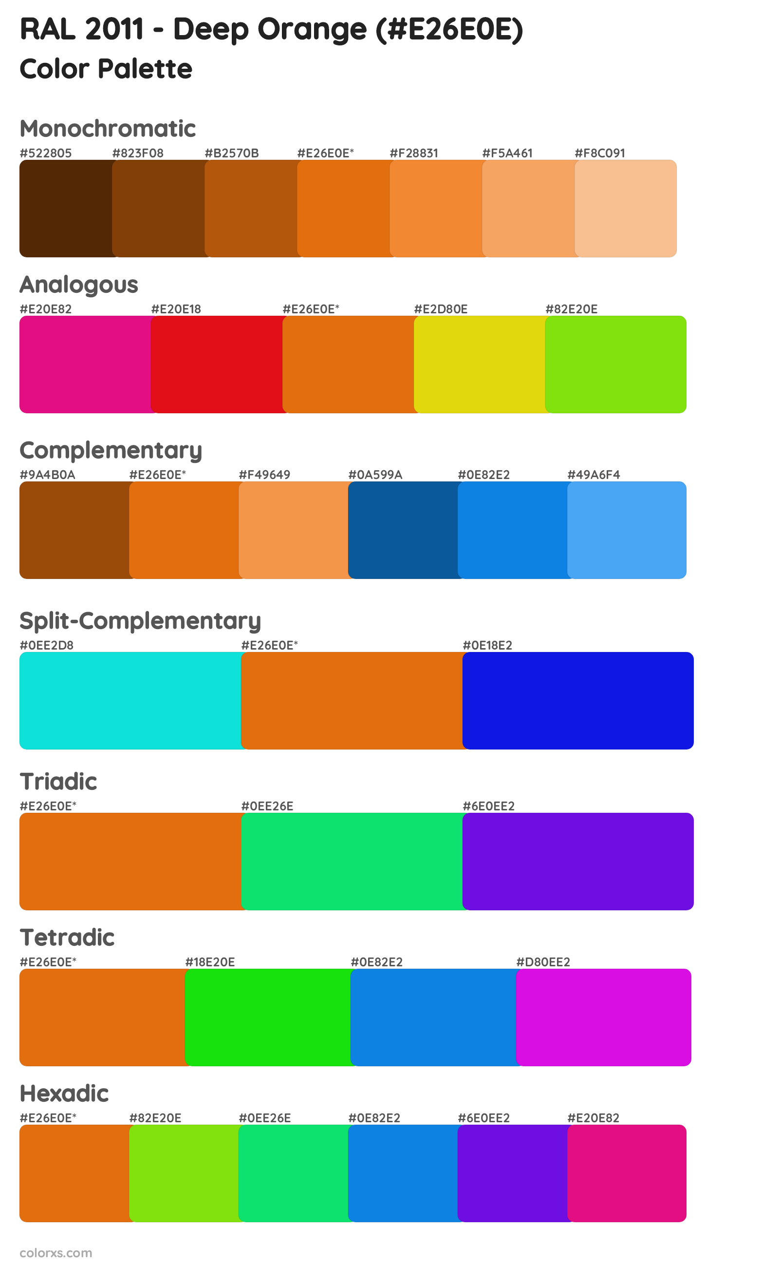 RAL 2011 - Deep Orange Color Scheme Palettes
