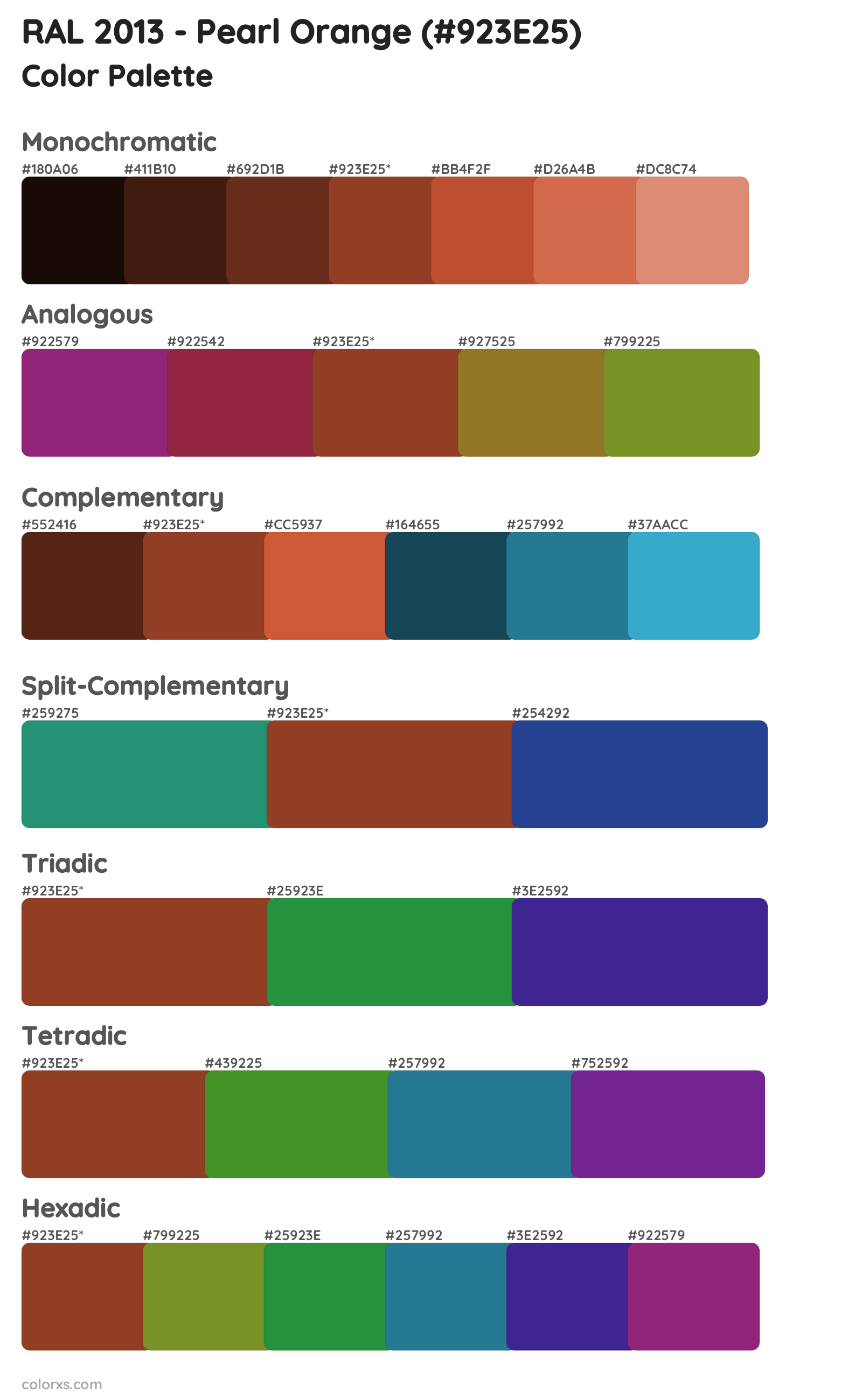 RAL 2013 - Pearl Orange Color Scheme Palettes