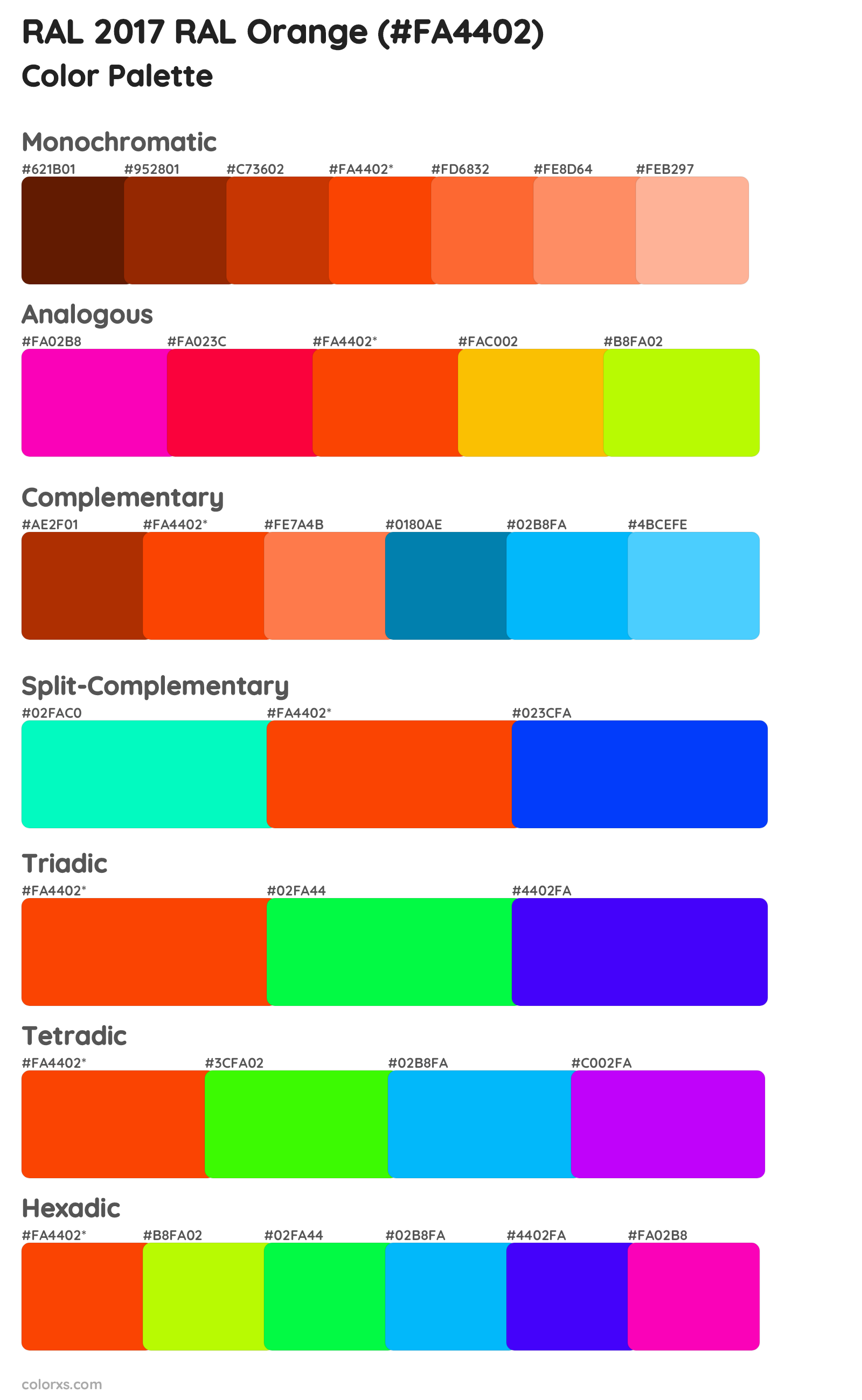 RAL 2017 RAL Orange Color Scheme Palettes
