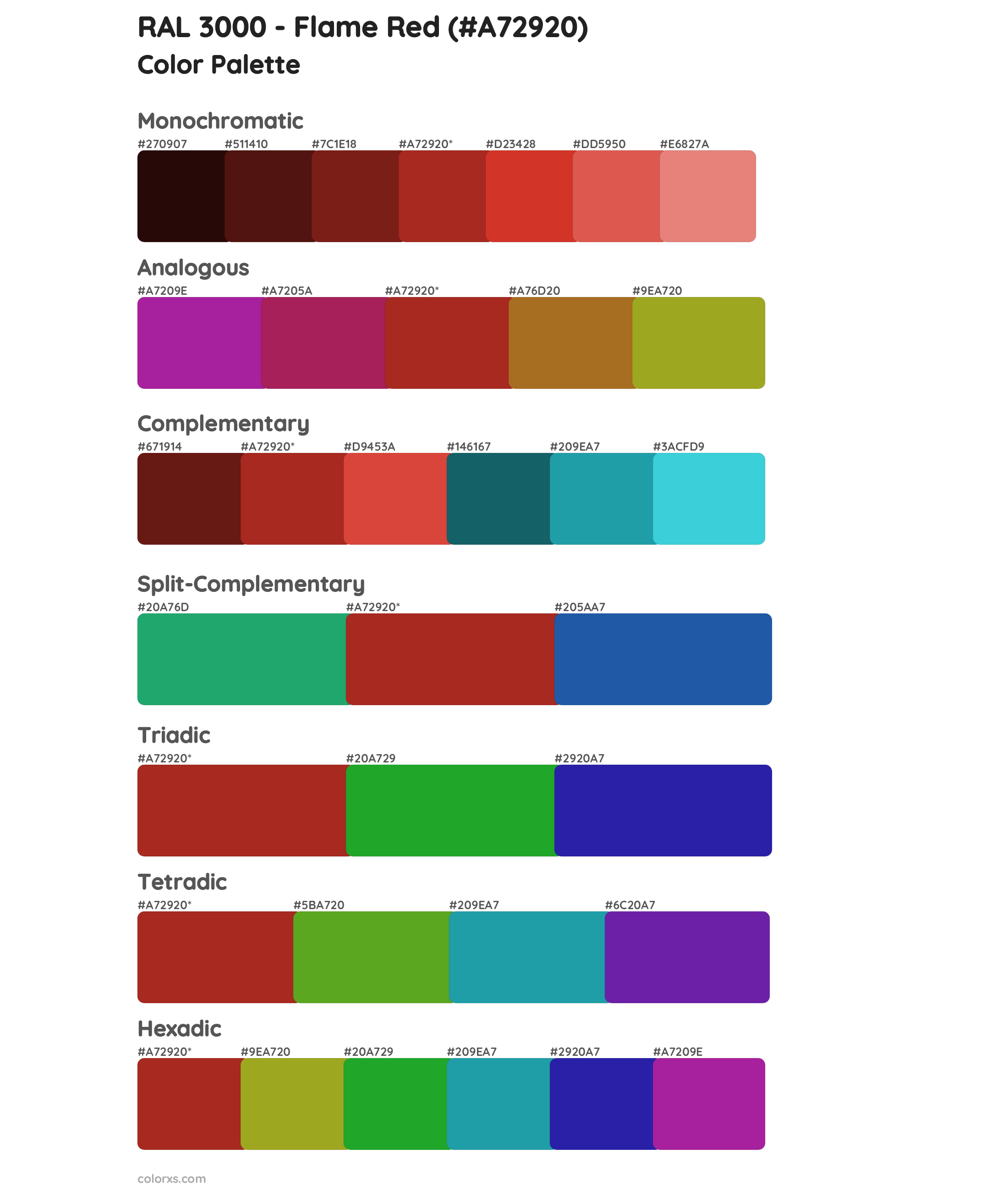 RAL 3000 - Flame Red Color Scheme Palettes