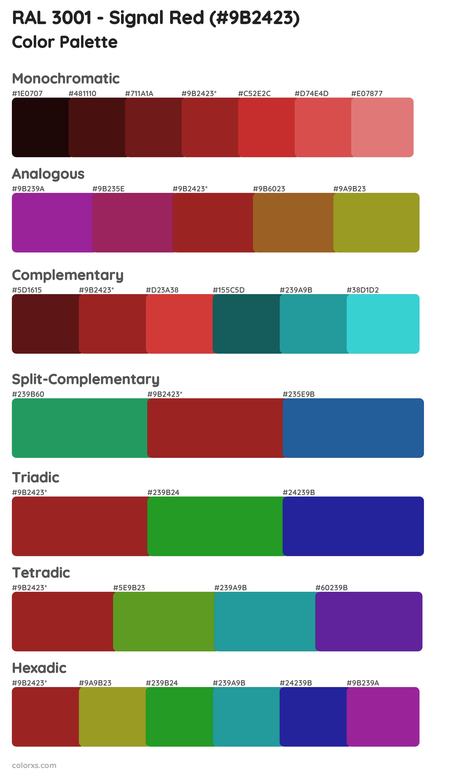 RAL 3001 - Signal Red Color Scheme Palettes