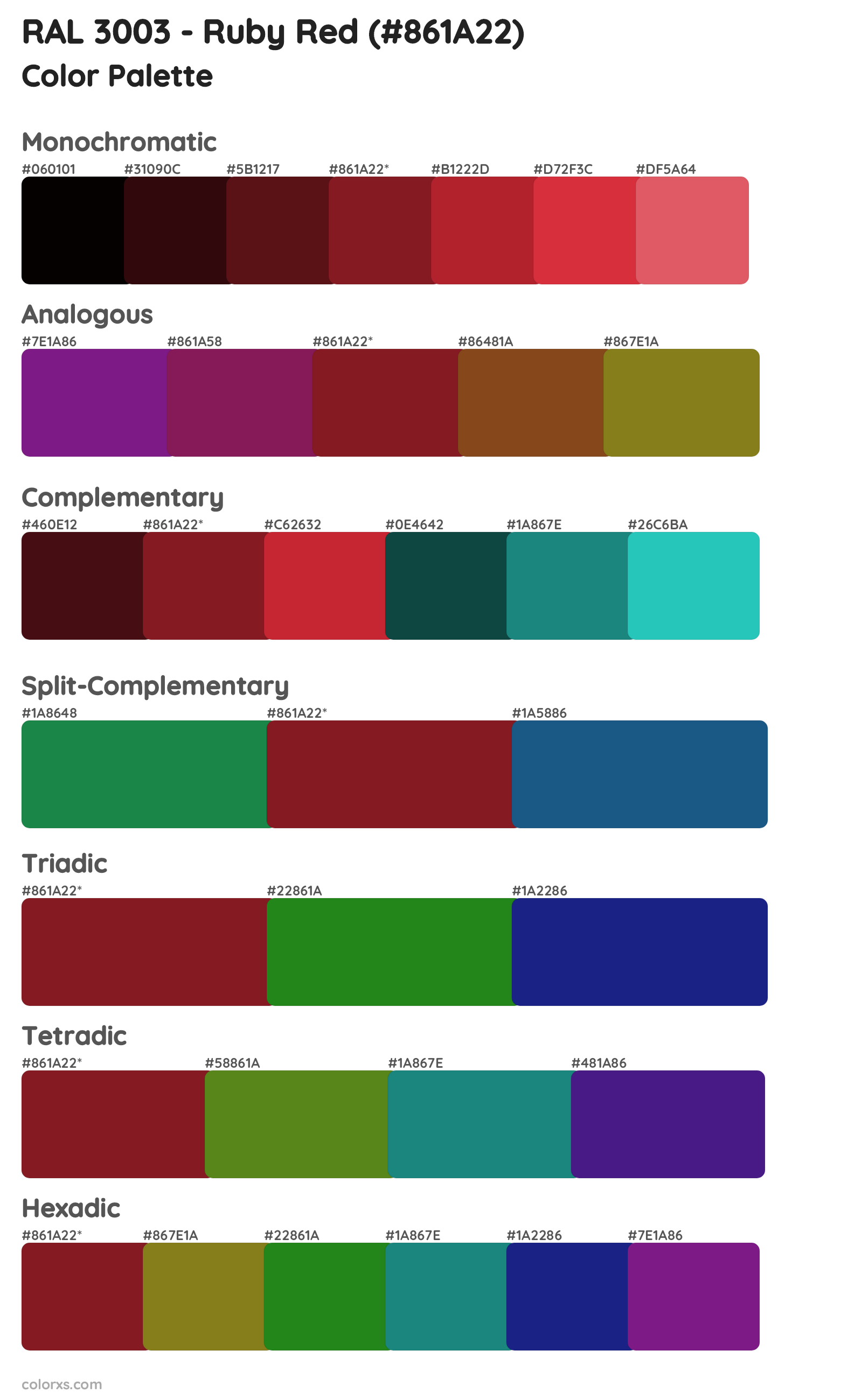RAL 3003 - Ruby Red Color Scheme Palettes