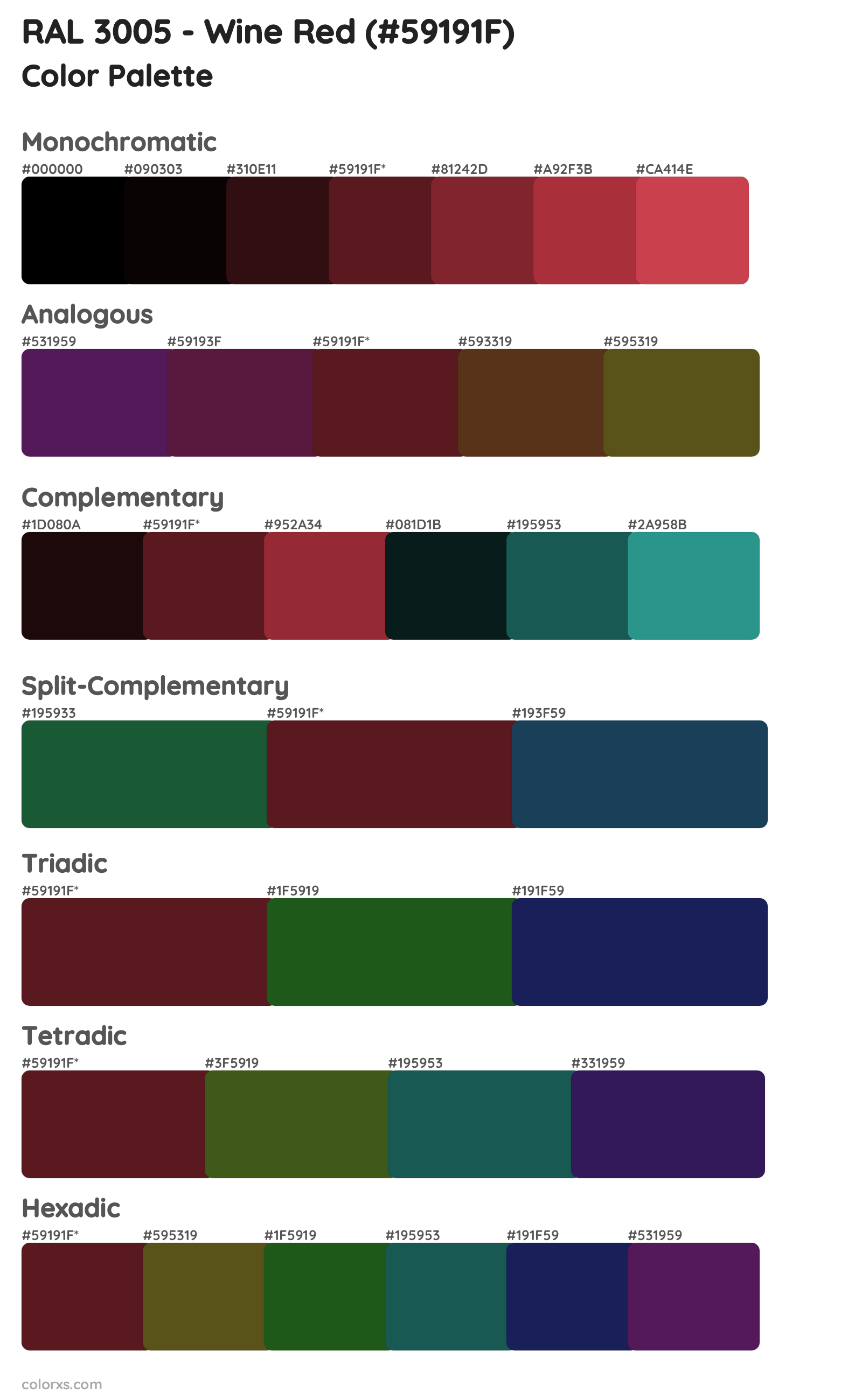 RAL 3005 - Wine Red Color Scheme Palettes