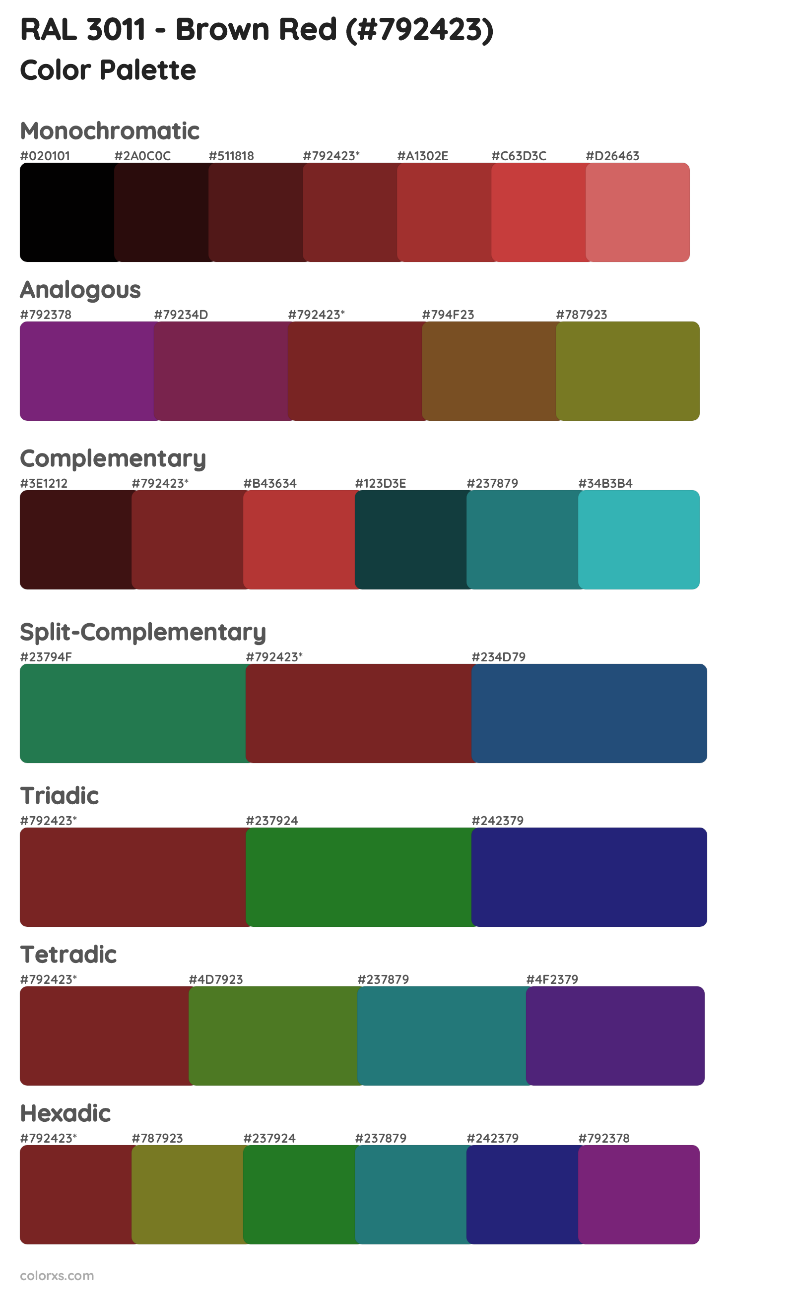RAL 3011 - Brown Red Color Scheme Palettes