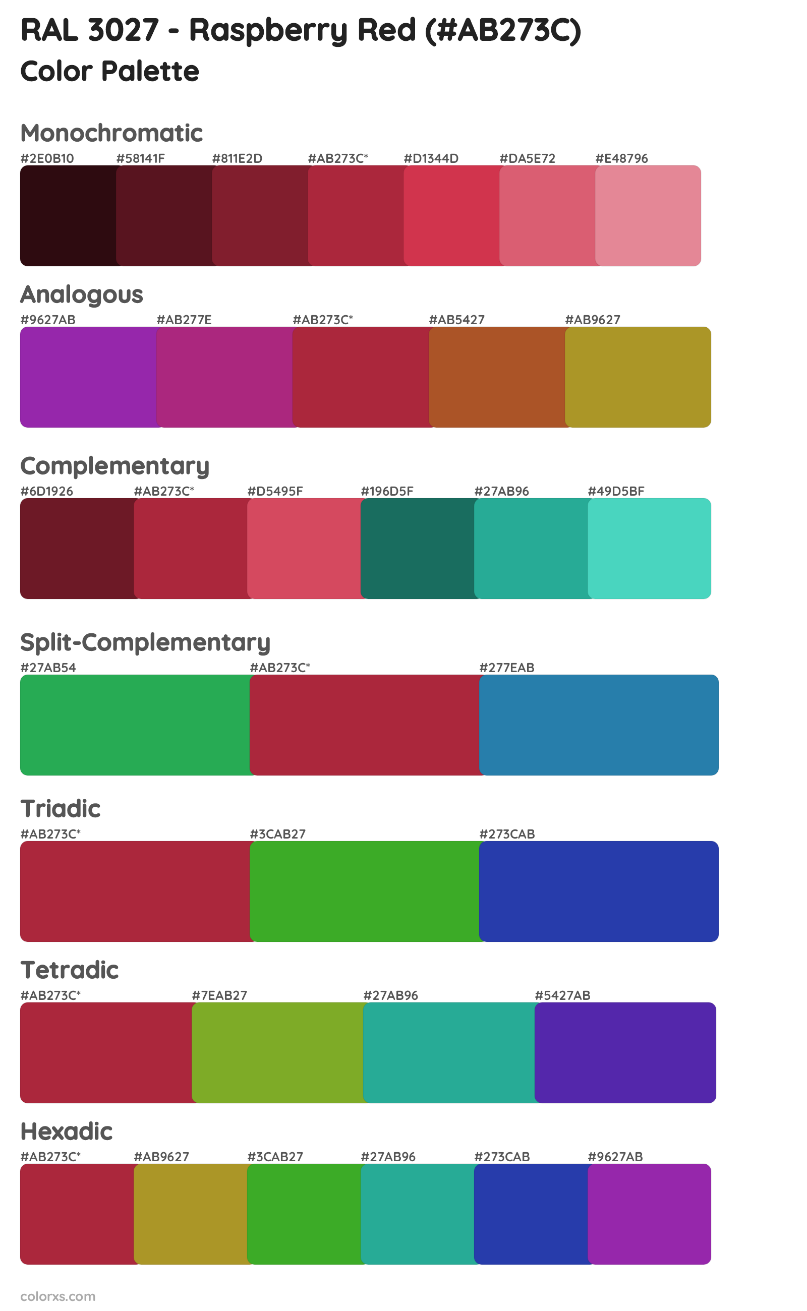 RAL 3027 - Raspberry Red Color Scheme Palettes