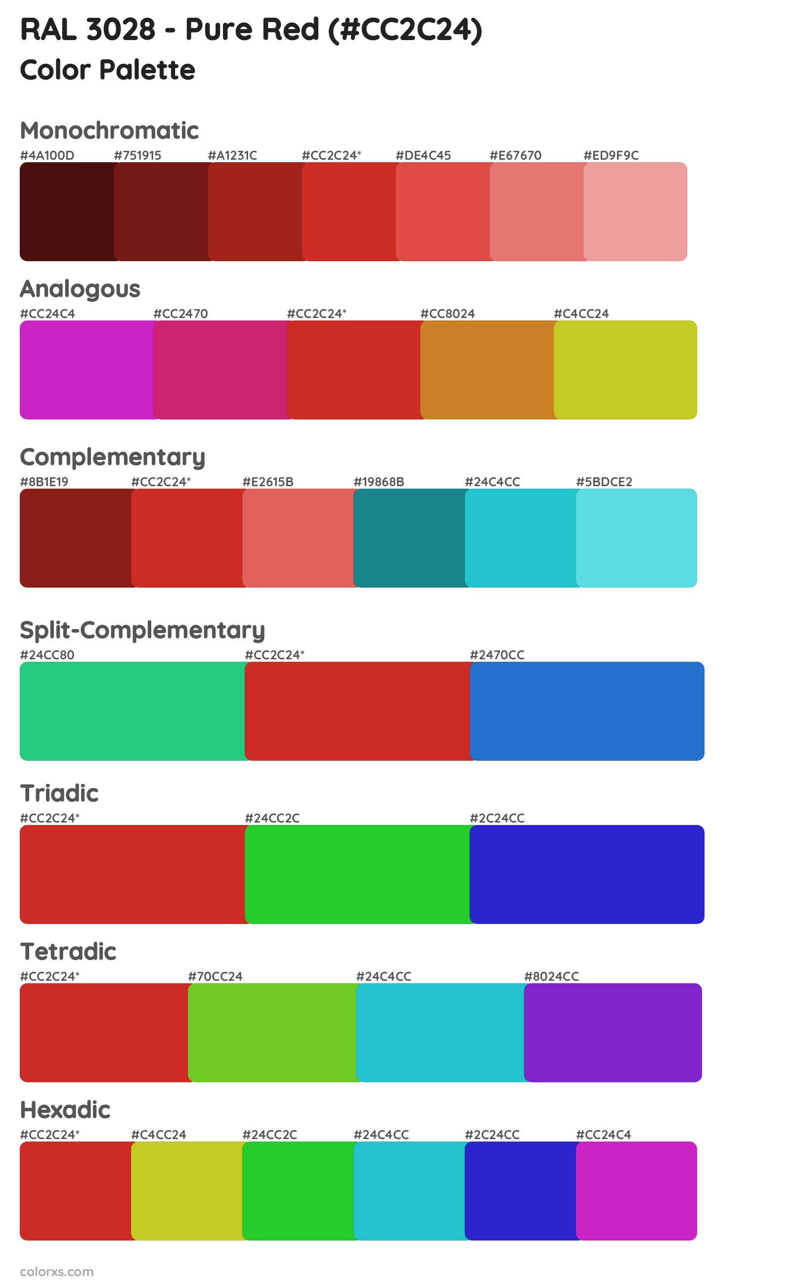 RAL 3028 - Pure Red Color Scheme Palettes