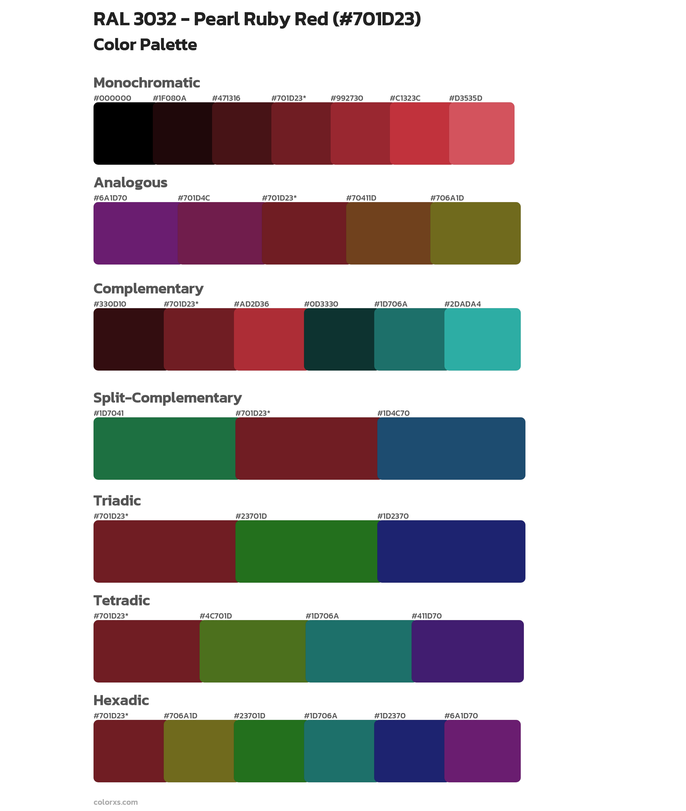 RAL 3032 - Pearl Ruby Red Color Scheme Palettes