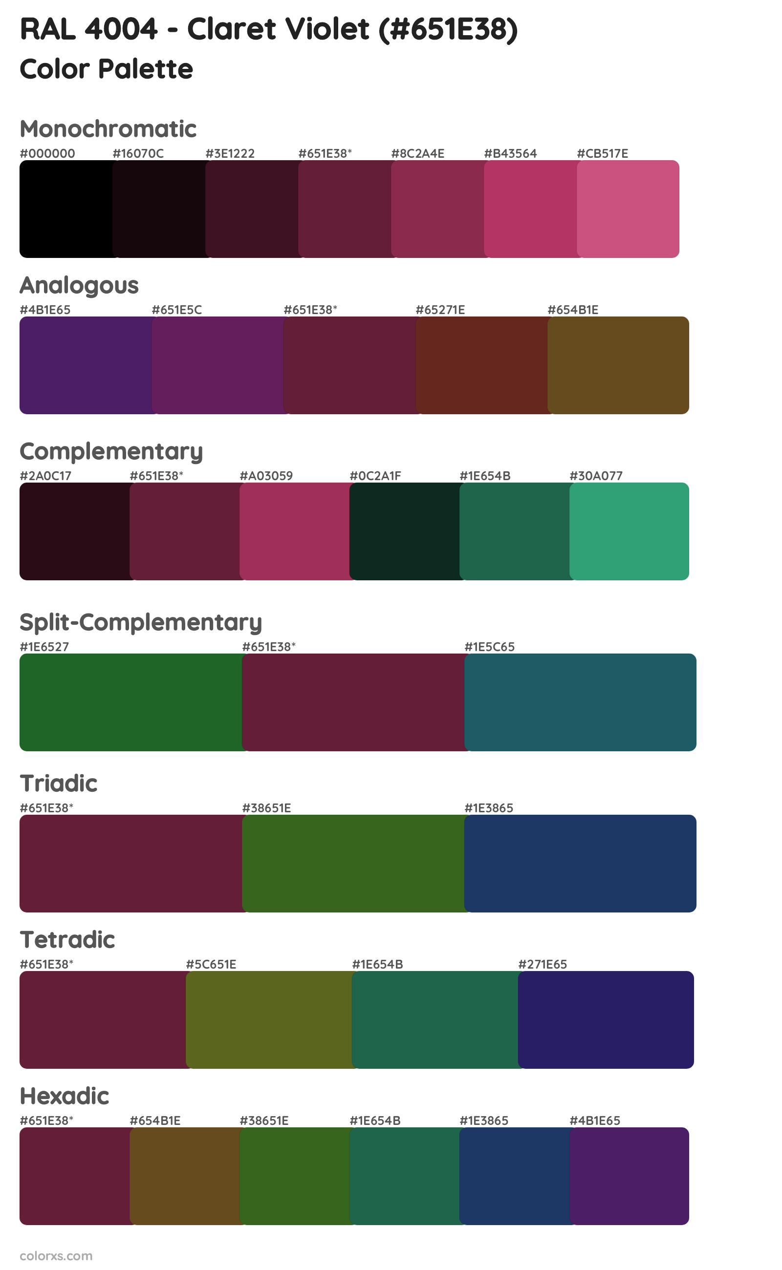 RAL 4004 - Claret Violet Color Scheme Palettes