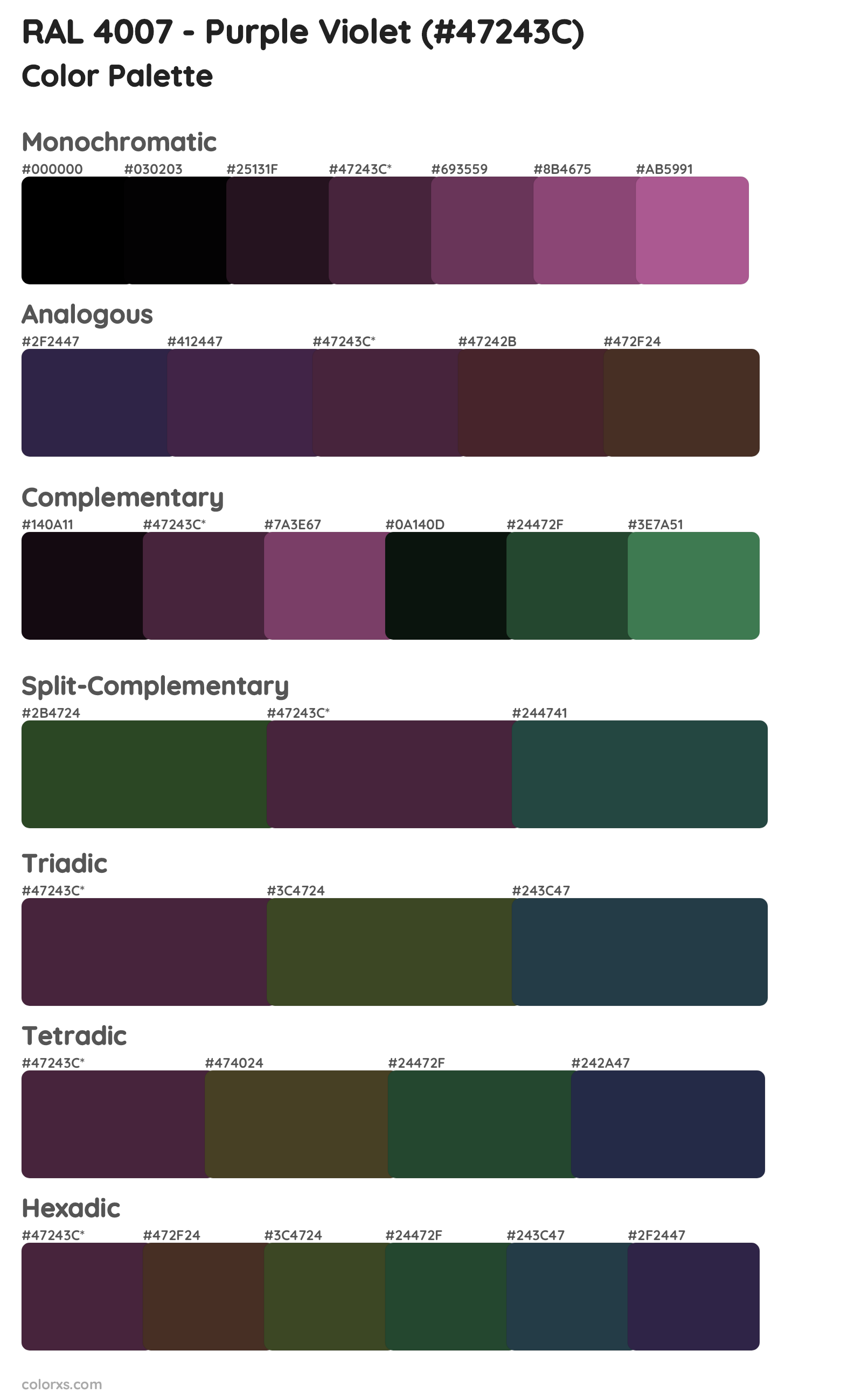 RAL 4007 - Purple Violet Color Scheme Palettes