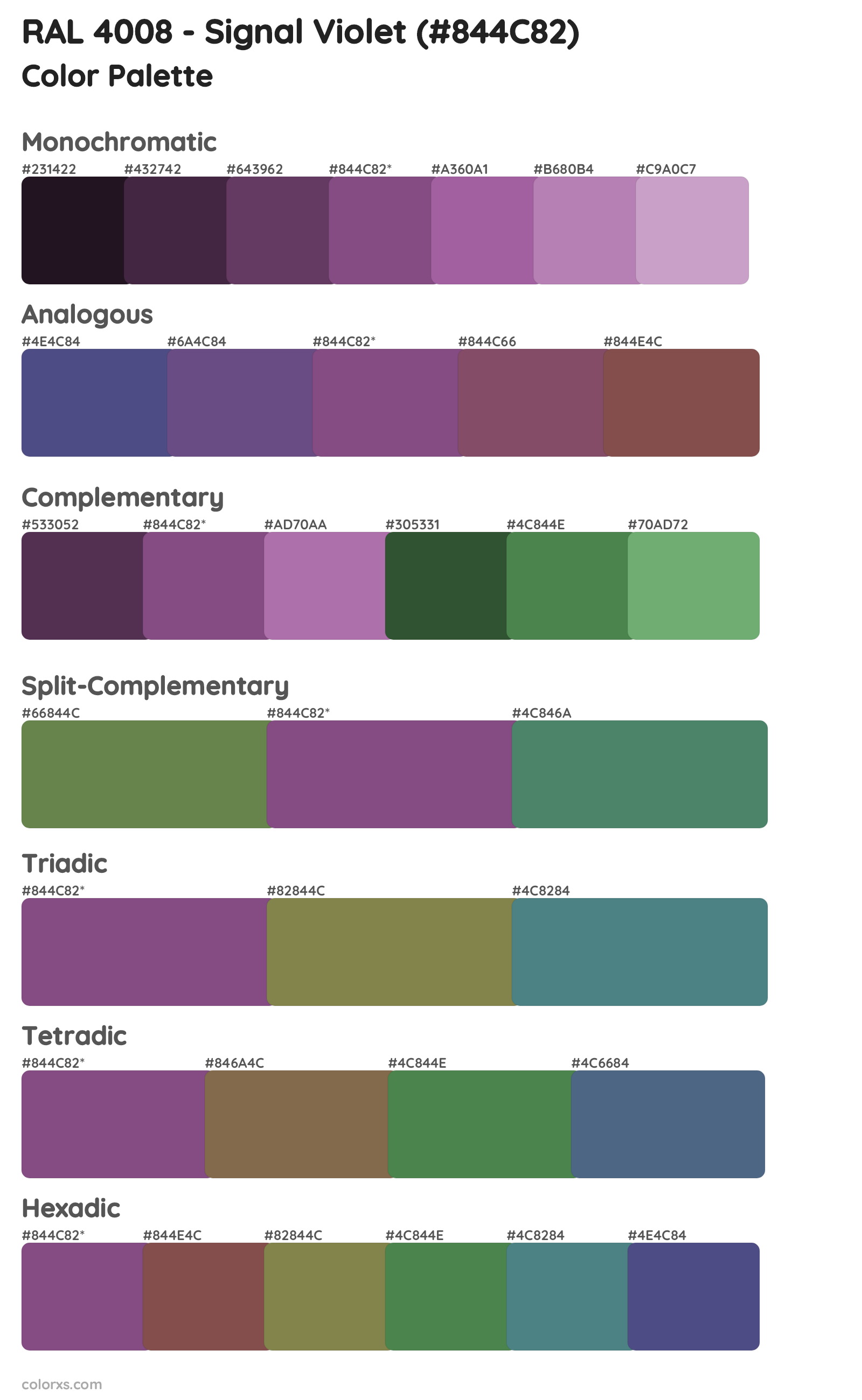 RAL 4008 - Signal Violet Color Scheme Palettes
