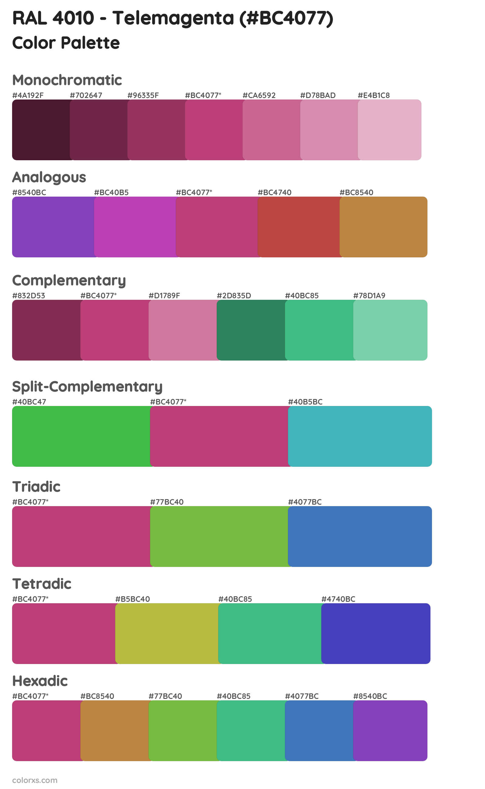RAL 4010 - Telemagenta Color Scheme Palettes