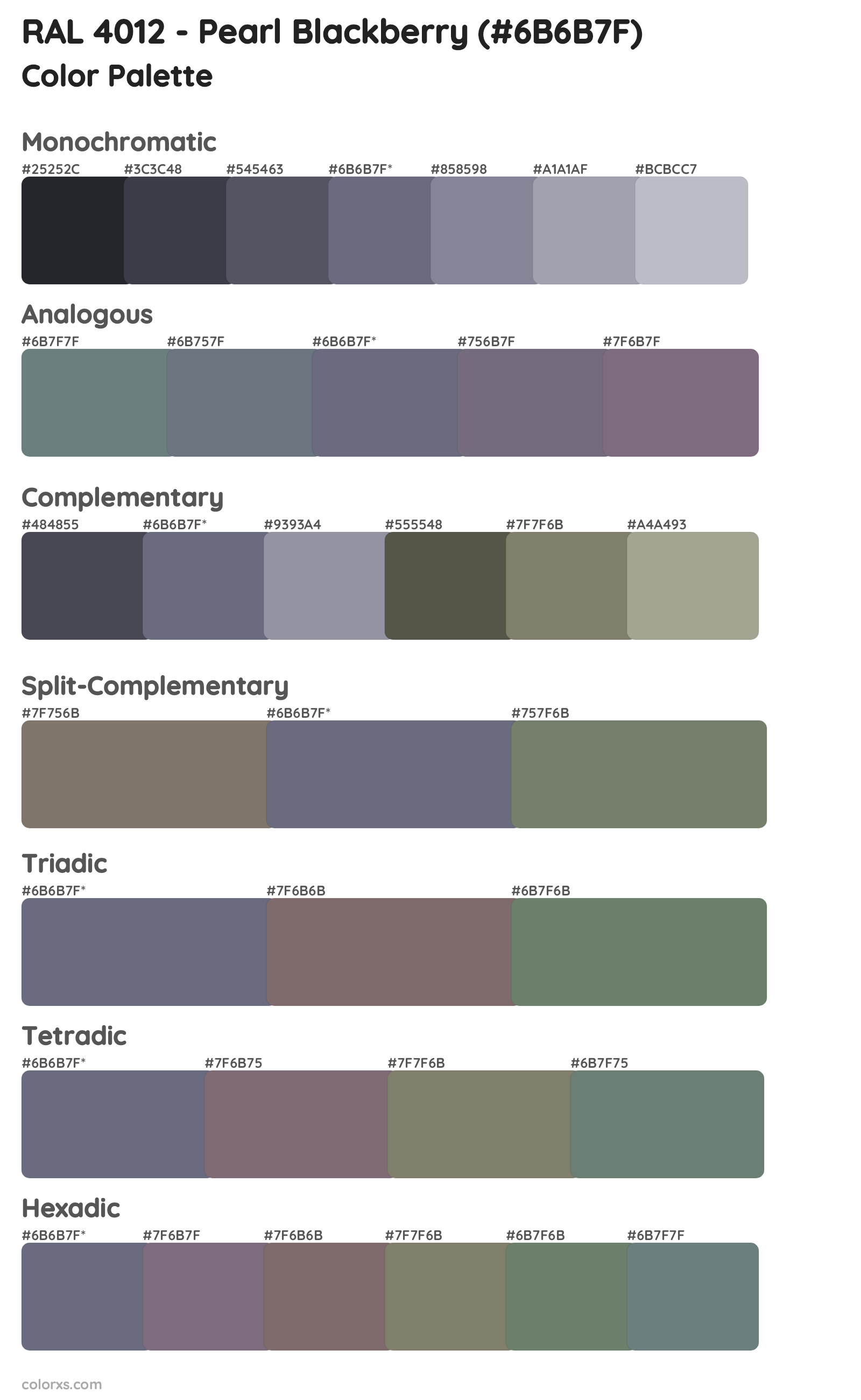 RAL 4012 - Pearl Blackberry Color Scheme Palettes