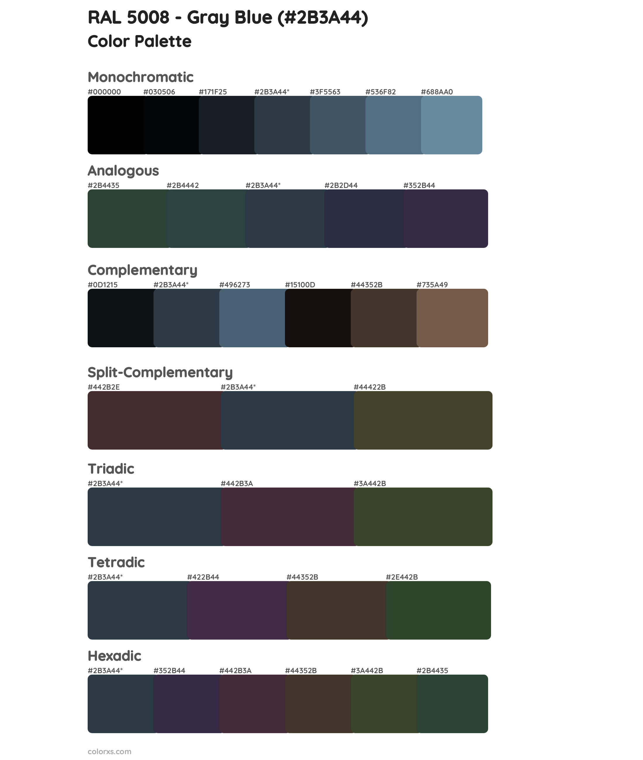 RAL 5008 - Gray Blue Color Scheme Palettes