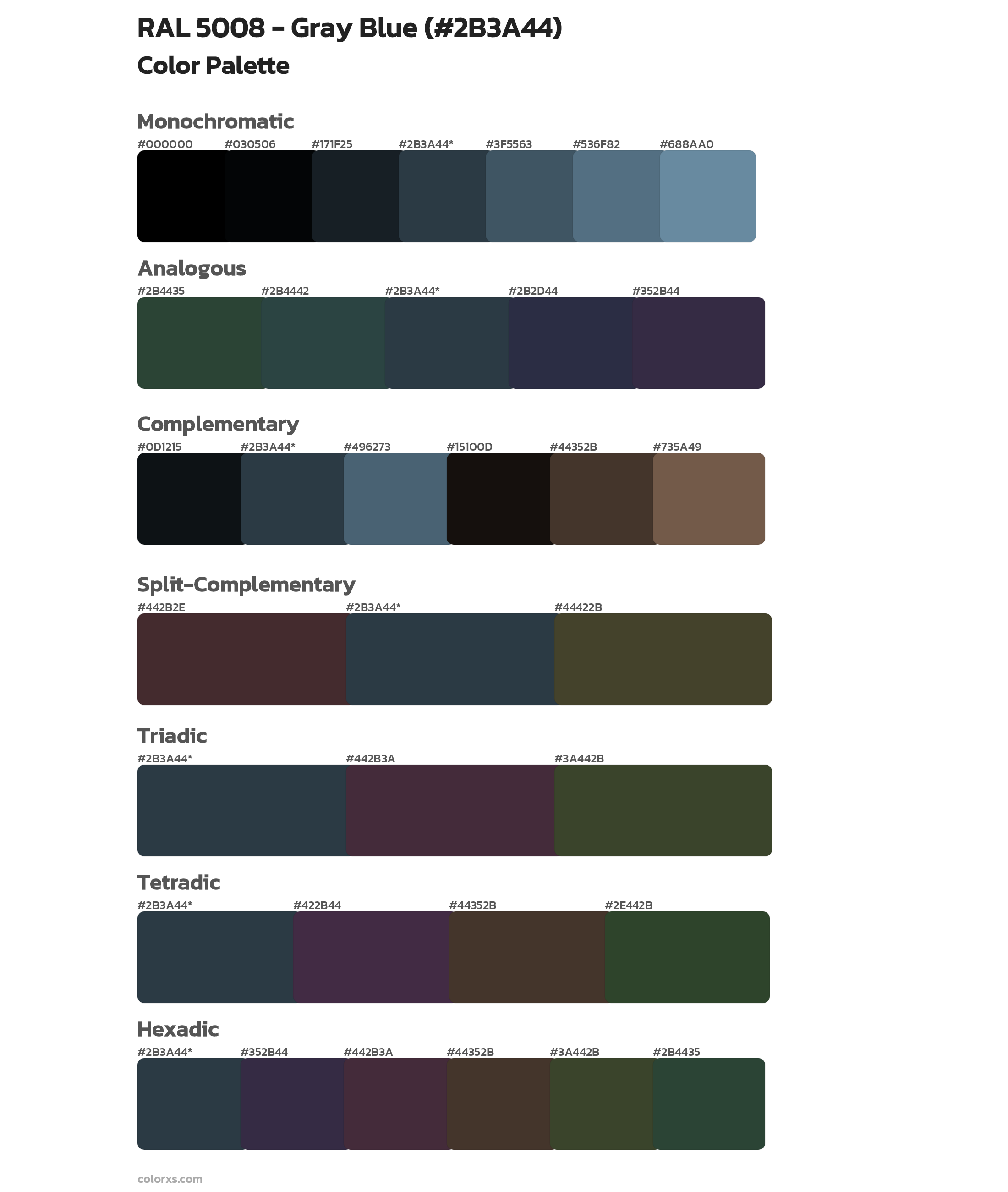 RAL 5008 - Gray Blue Color Scheme Palettes