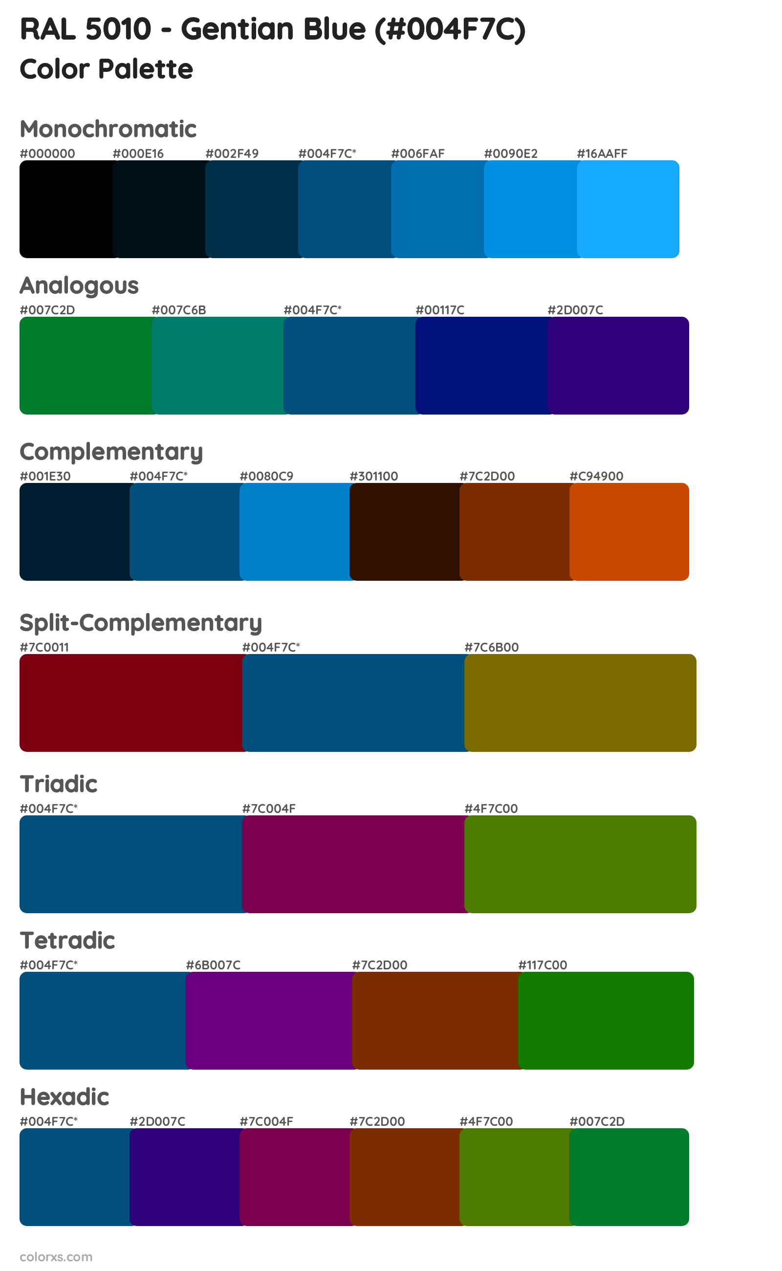 RAL 5010 - Gentian Blue Color Scheme Palettes