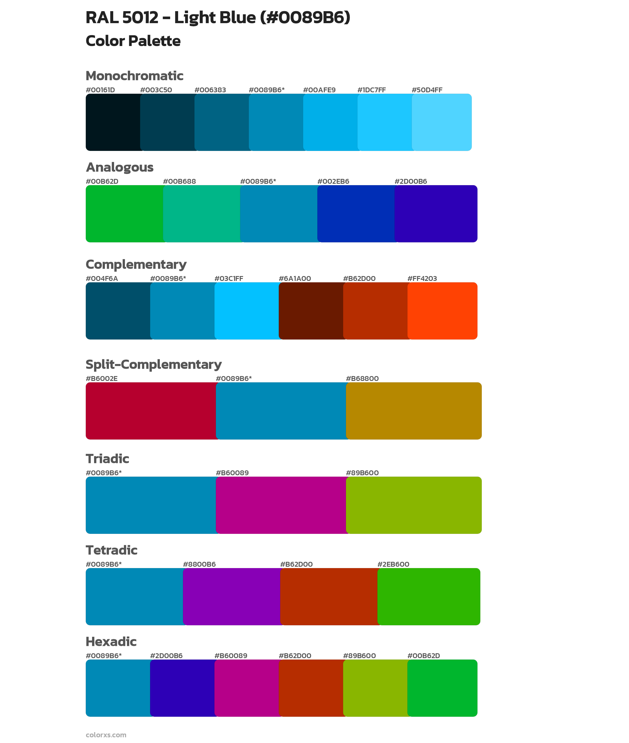 RAL 5012 - Light Blue Color Scheme Palettes