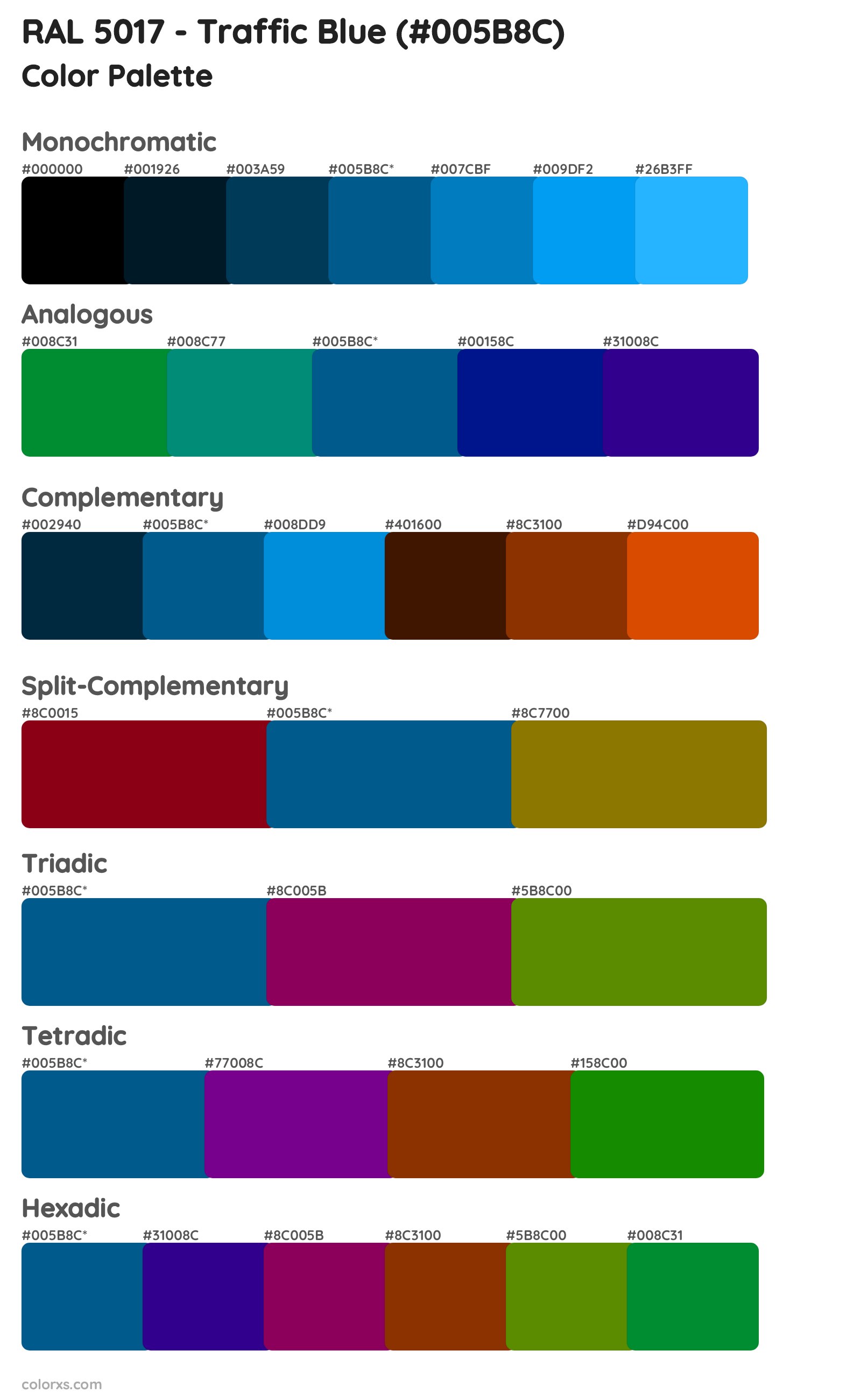 RAL 5017 - Traffic Blue Color Scheme Palettes