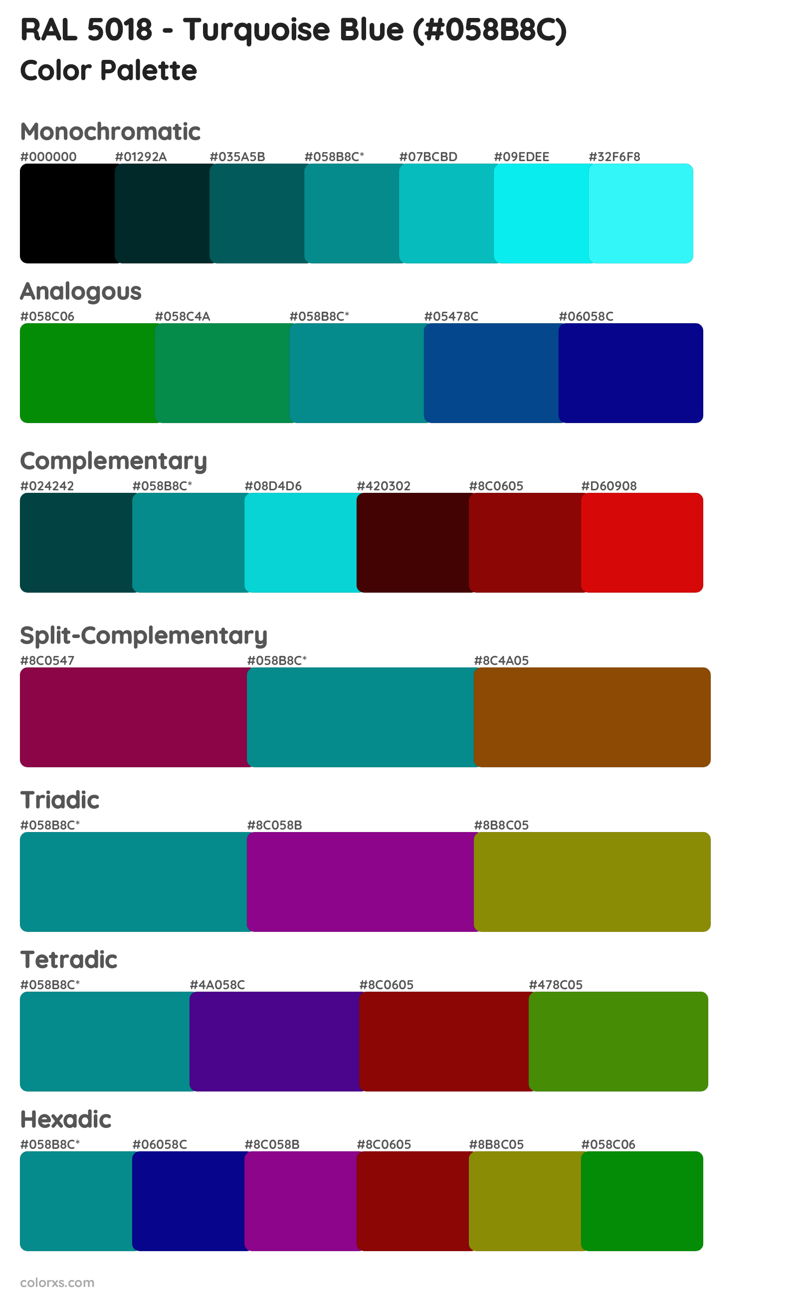 RAL 5018 - Turquoise Blue Color Scheme Palettes