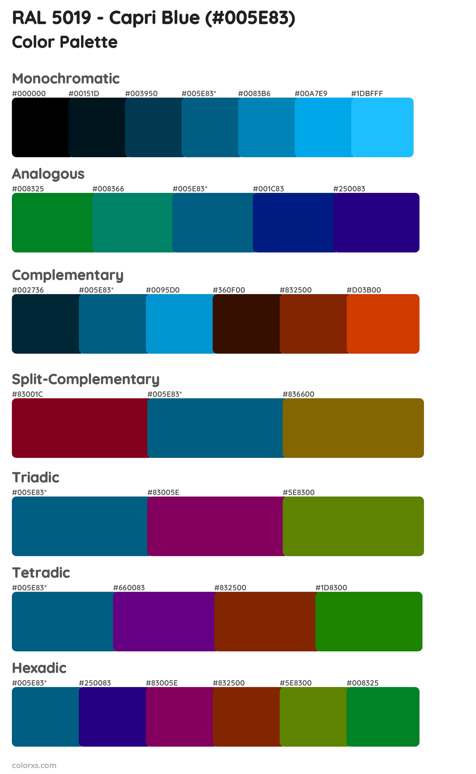 RAL 5019 - Capri Blue Color Scheme Palettes