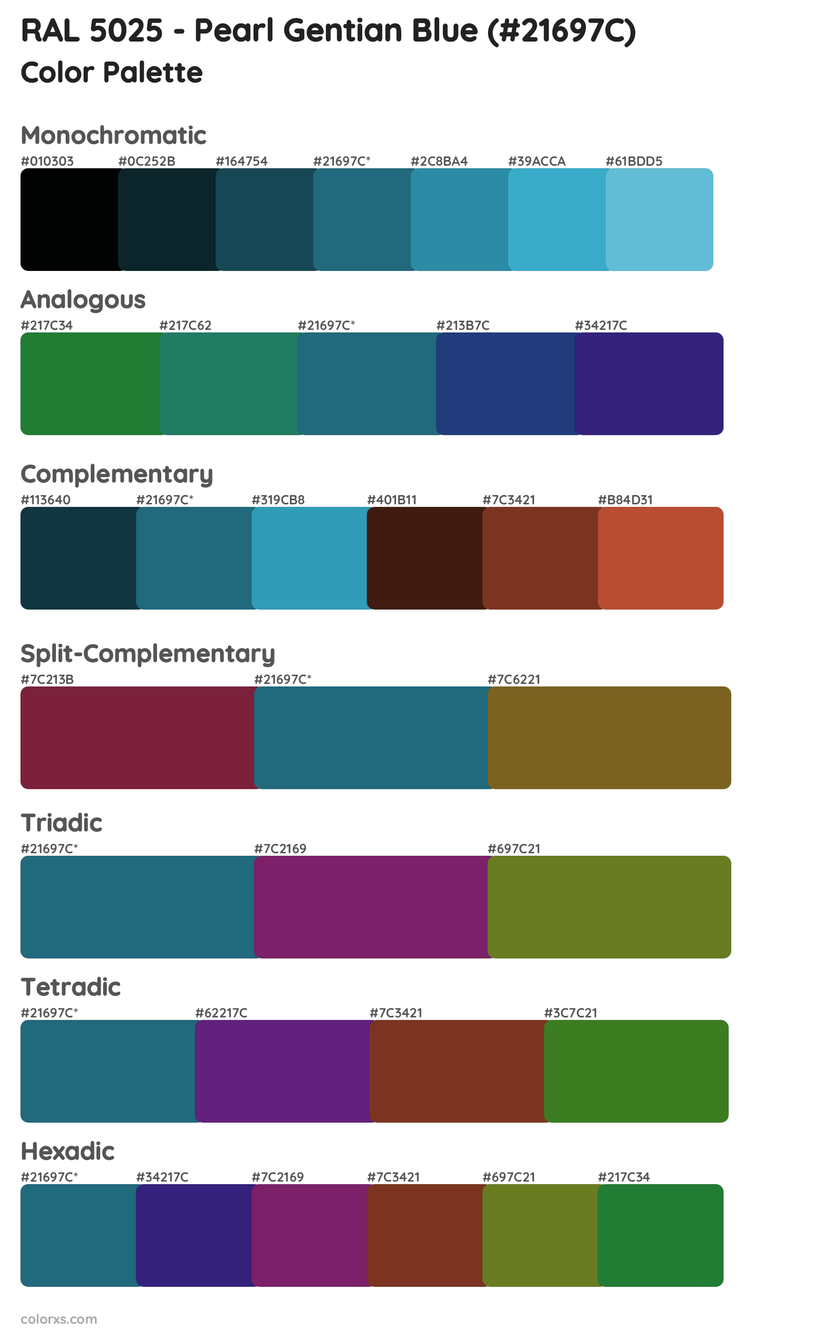 RAL 5025 - Pearl Gentian Blue Color Scheme Palettes