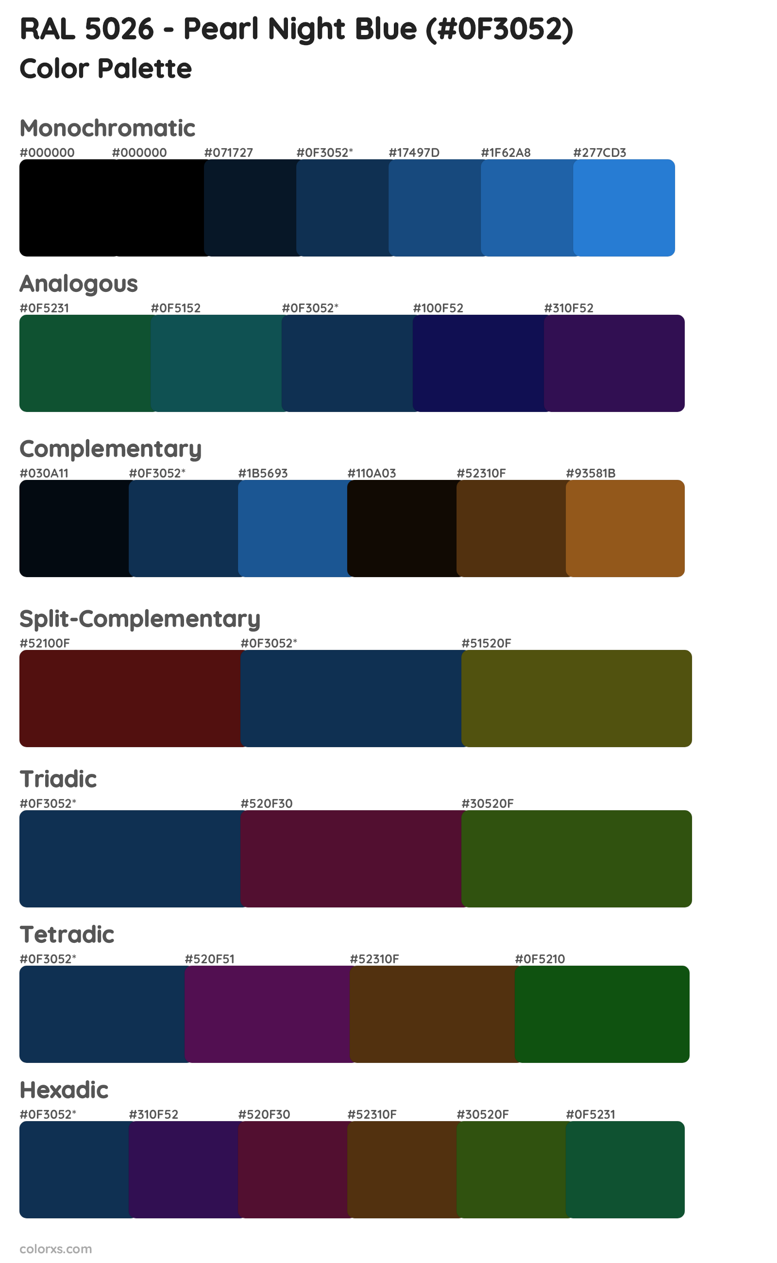 RAL 5026 - Pearl Night Blue Color Scheme Palettes