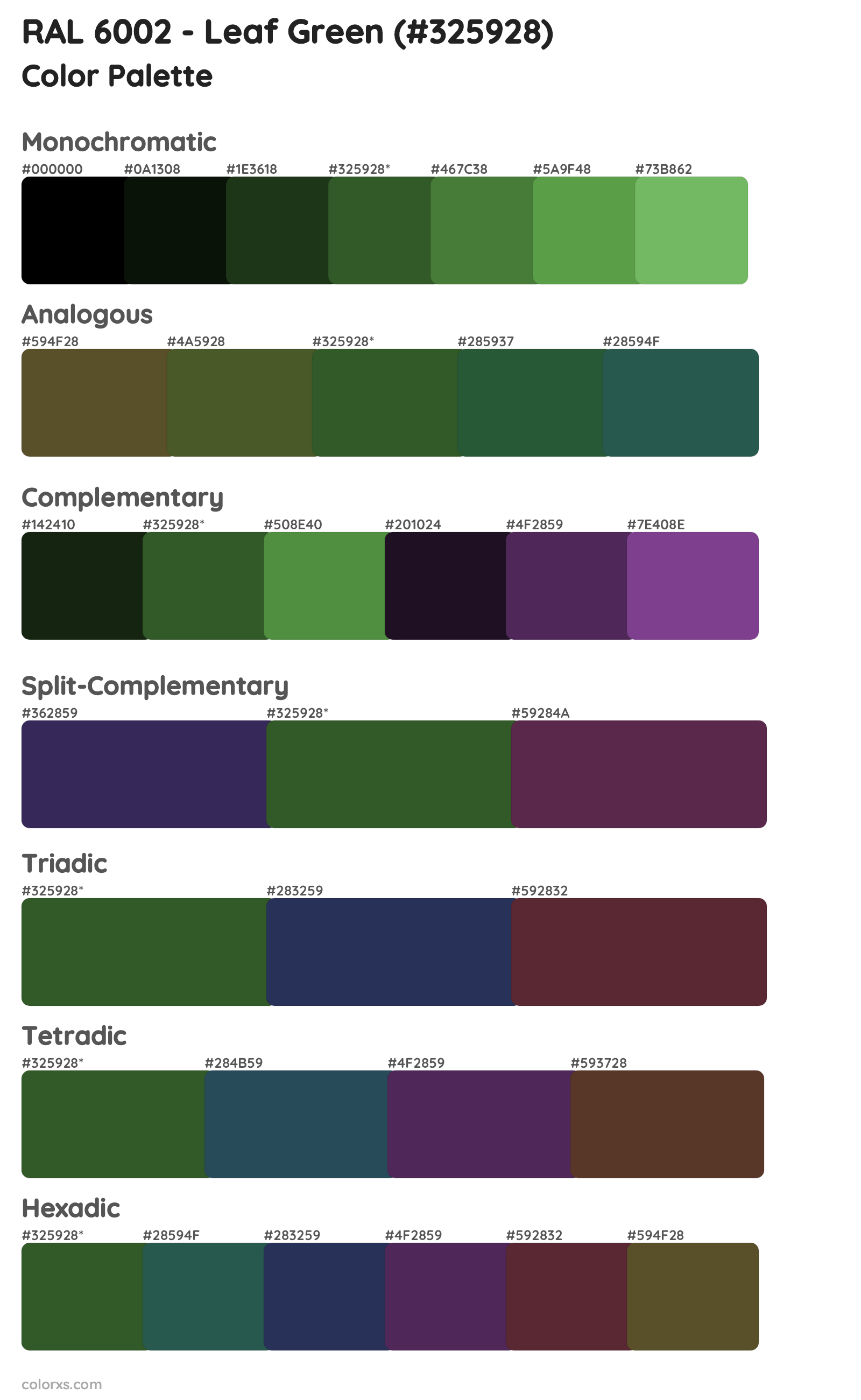 RAL 6002 - Leaf Green Color Scheme Palettes